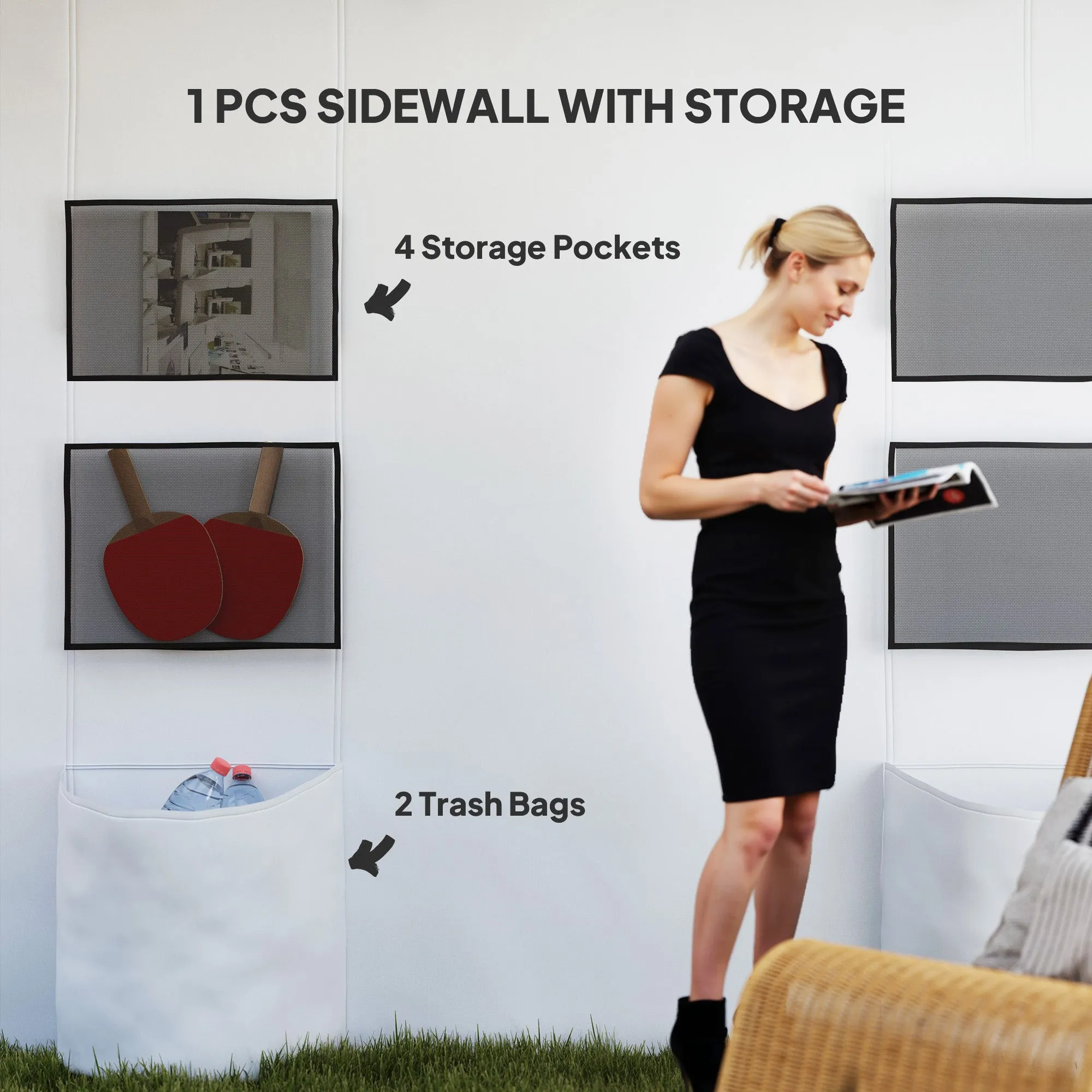 10' x 10' Instant Canopy Tent with Adjustable Height, Sidewalls & Storage Pockets, White