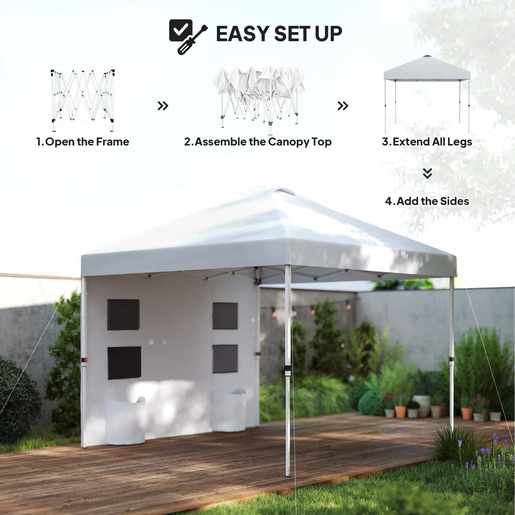 10' x 10' Instant Canopy Tent with Adjustable Height, Sidewalls & Storage Pockets, White