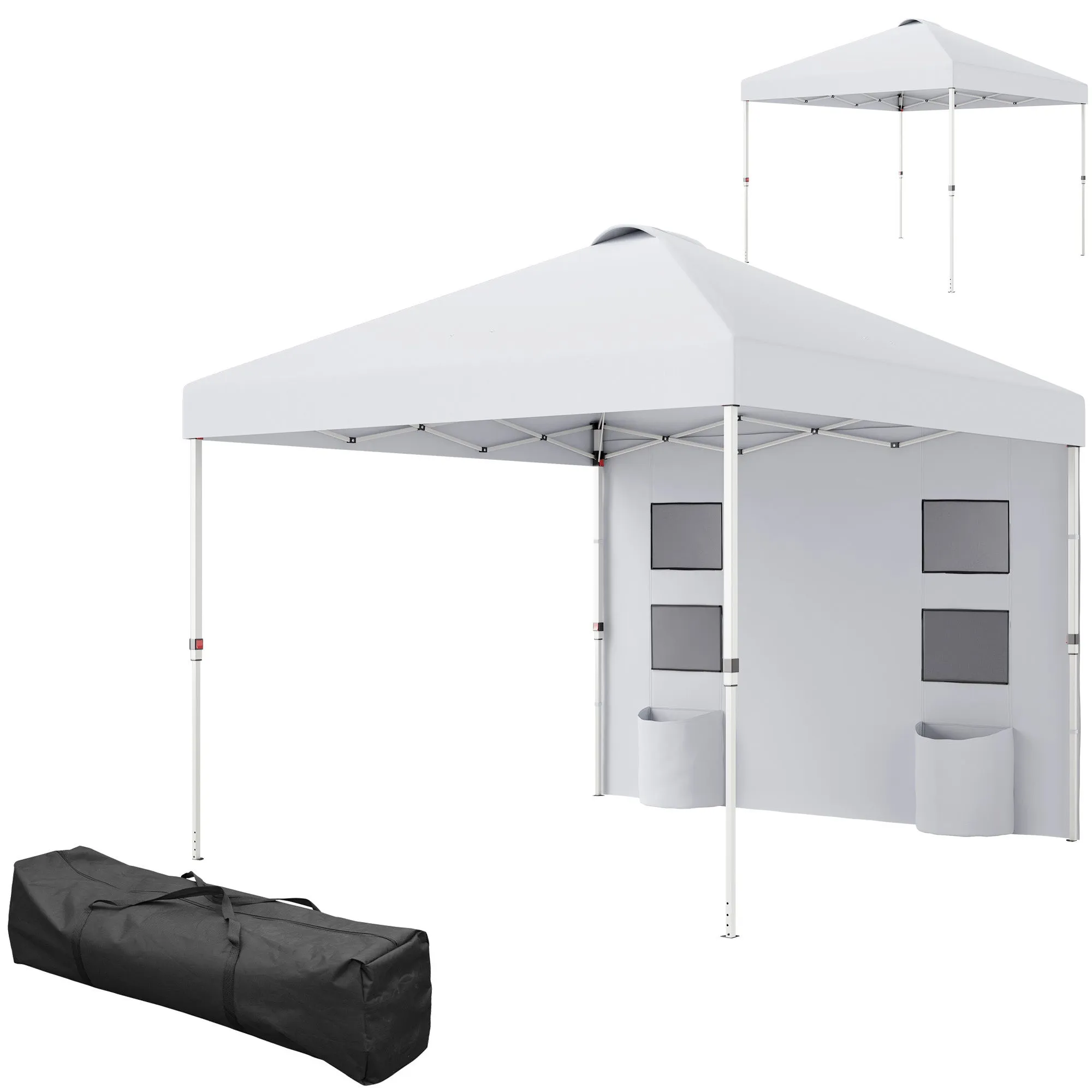 10' x 10' Instant Canopy Tent with Adjustable Height, Sidewalls & Storage Pockets, White