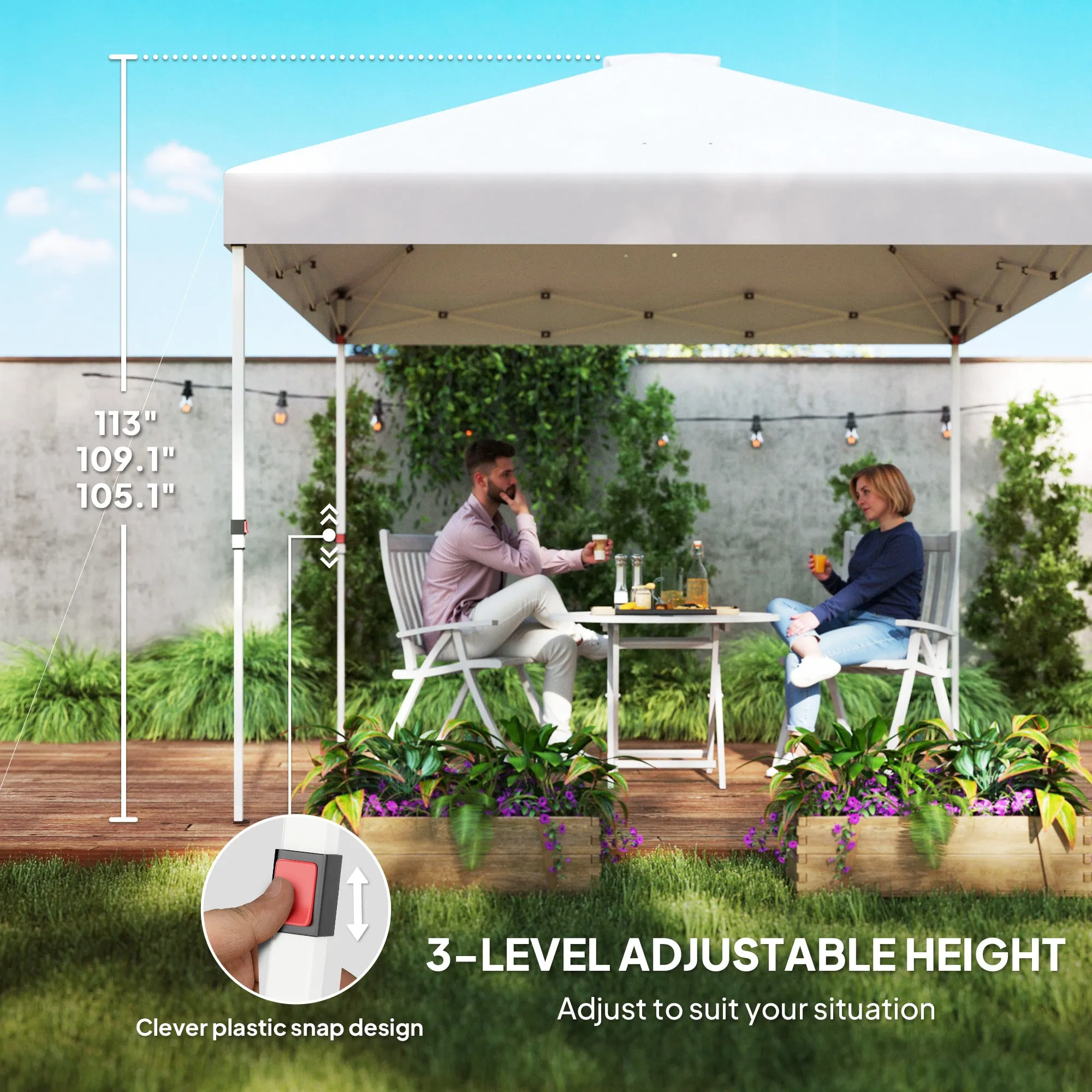 10' x 10' Instant Canopy Tent with Adjustable Height, Sidewalls & Storage Pockets, White
