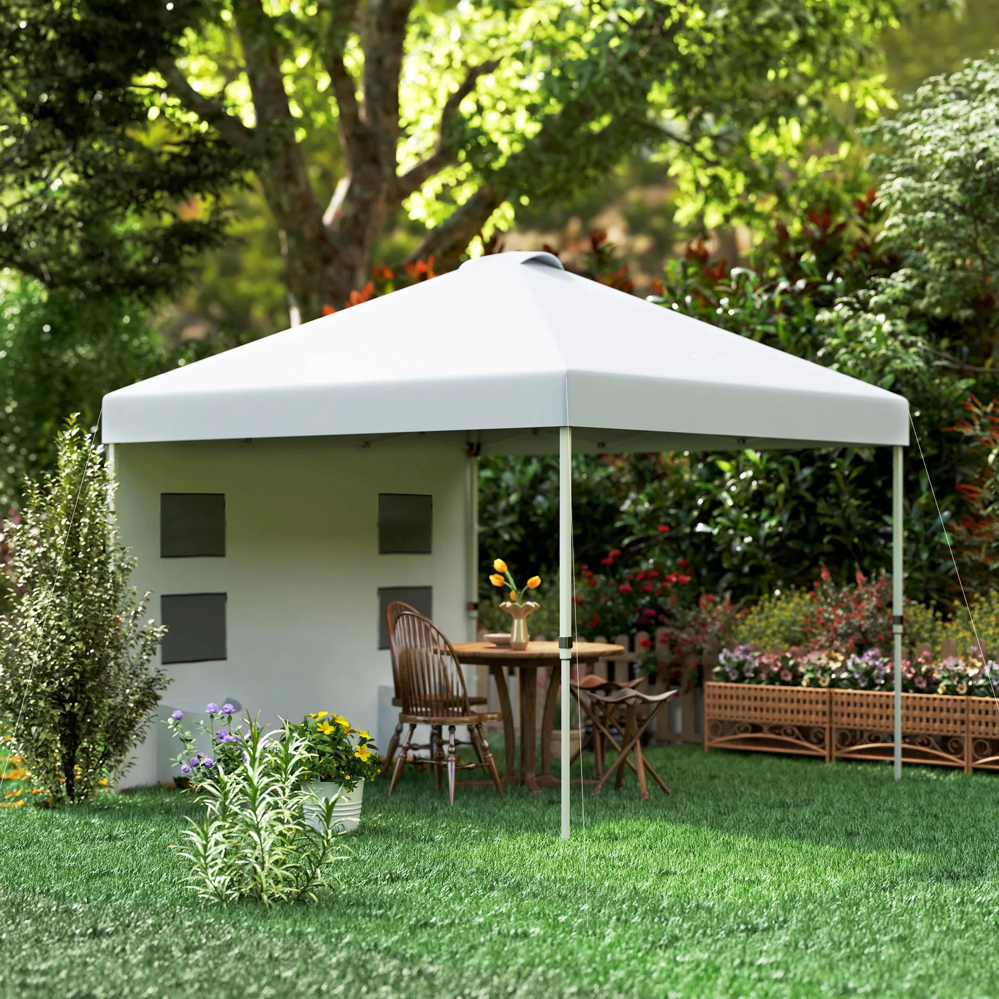 10' x 10' Instant Canopy Tent with Adjustable Height, Sidewalls & Storage Pockets, White