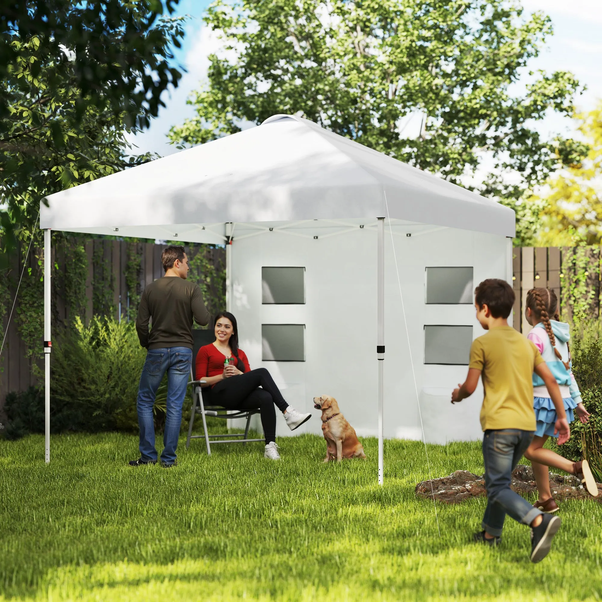 10' x 10' Instant Canopy Tent with Adjustable Height, Sidewalls & Storage Pockets, White