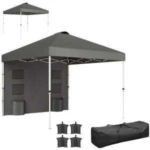 10' x 10' Pop-Up Canopy Tent with Adjustable Height, Sidewalls & Storage Pockets, Dark Gray