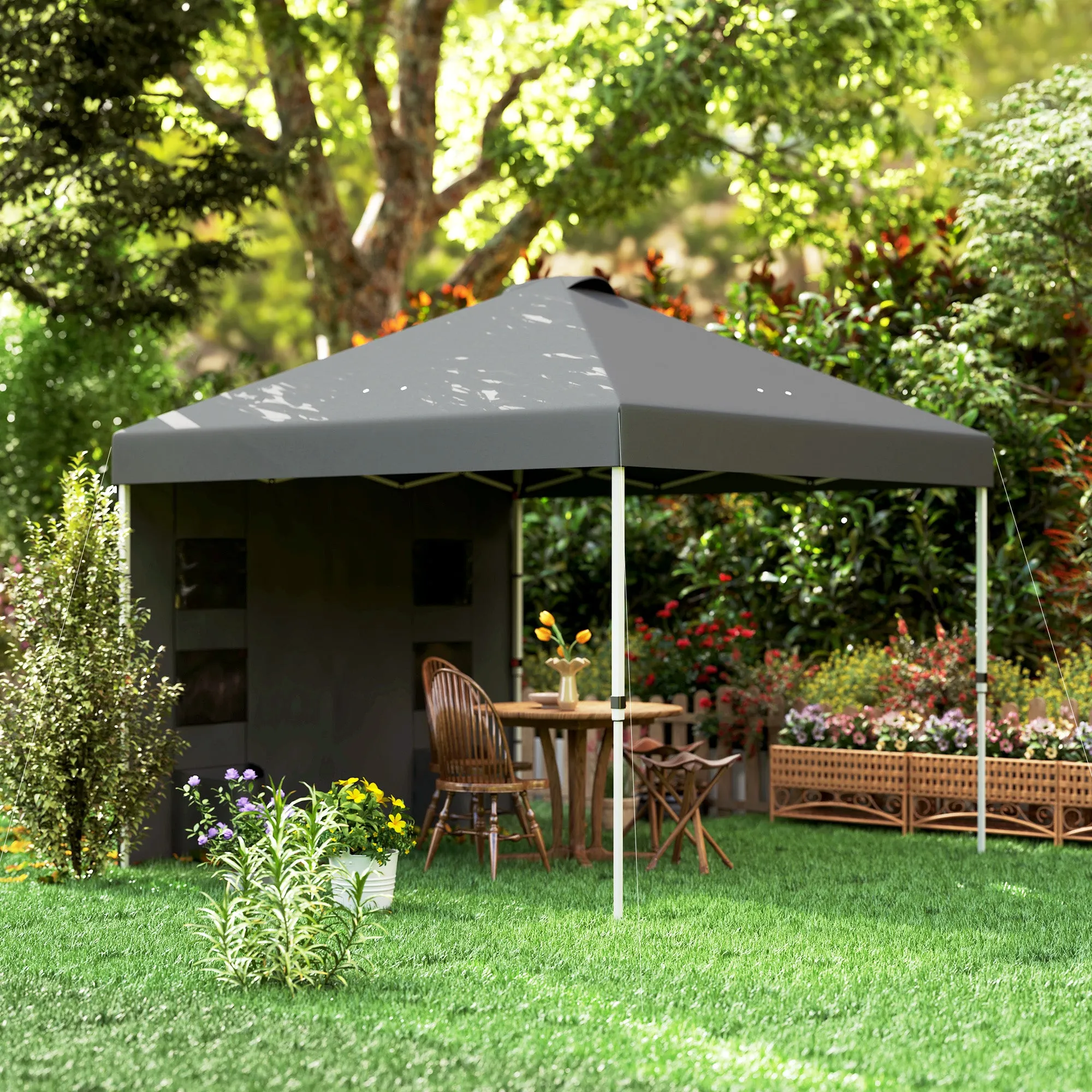 10' x 10' Pop-Up Canopy Tent with Adjustable Height, Sidewalls & Storage Pockets, Dark Gray