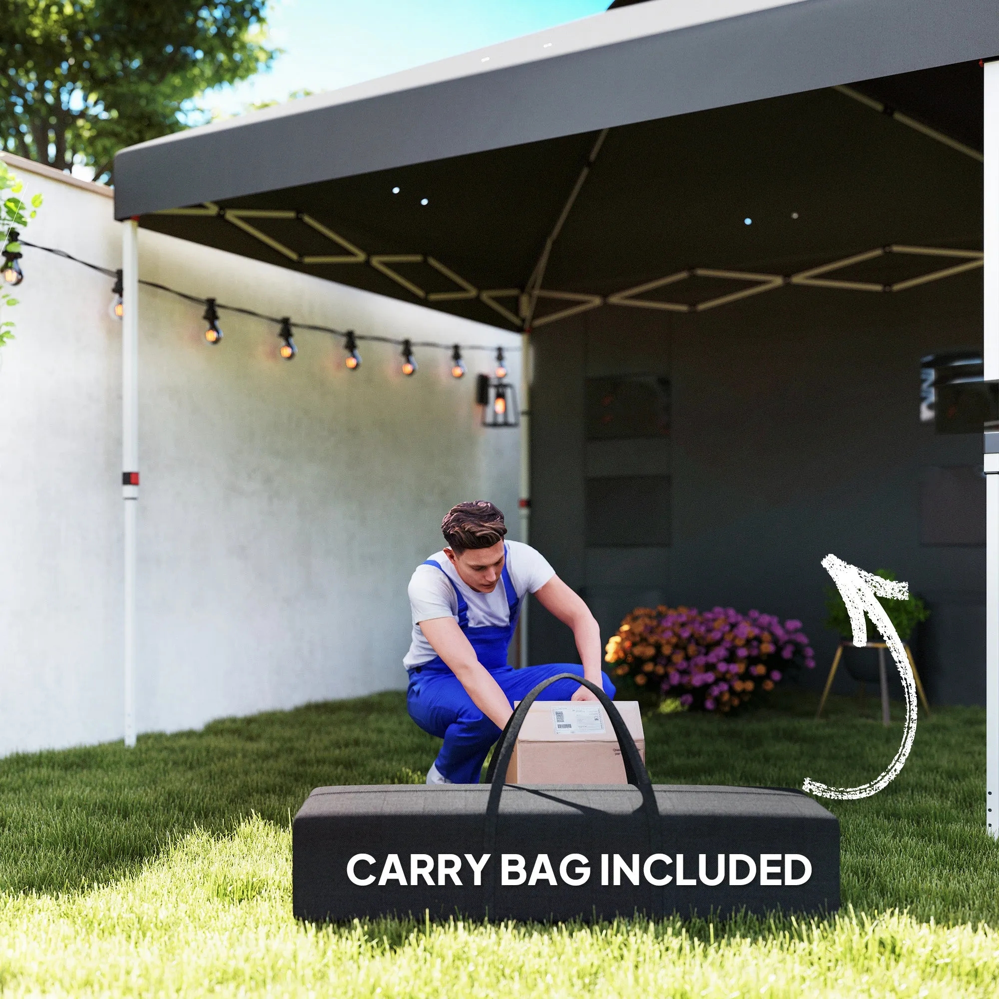 10' x 10' Pop-Up Canopy Tent with Adjustable Height, Sidewalls & Storage Pockets, Dark Gray