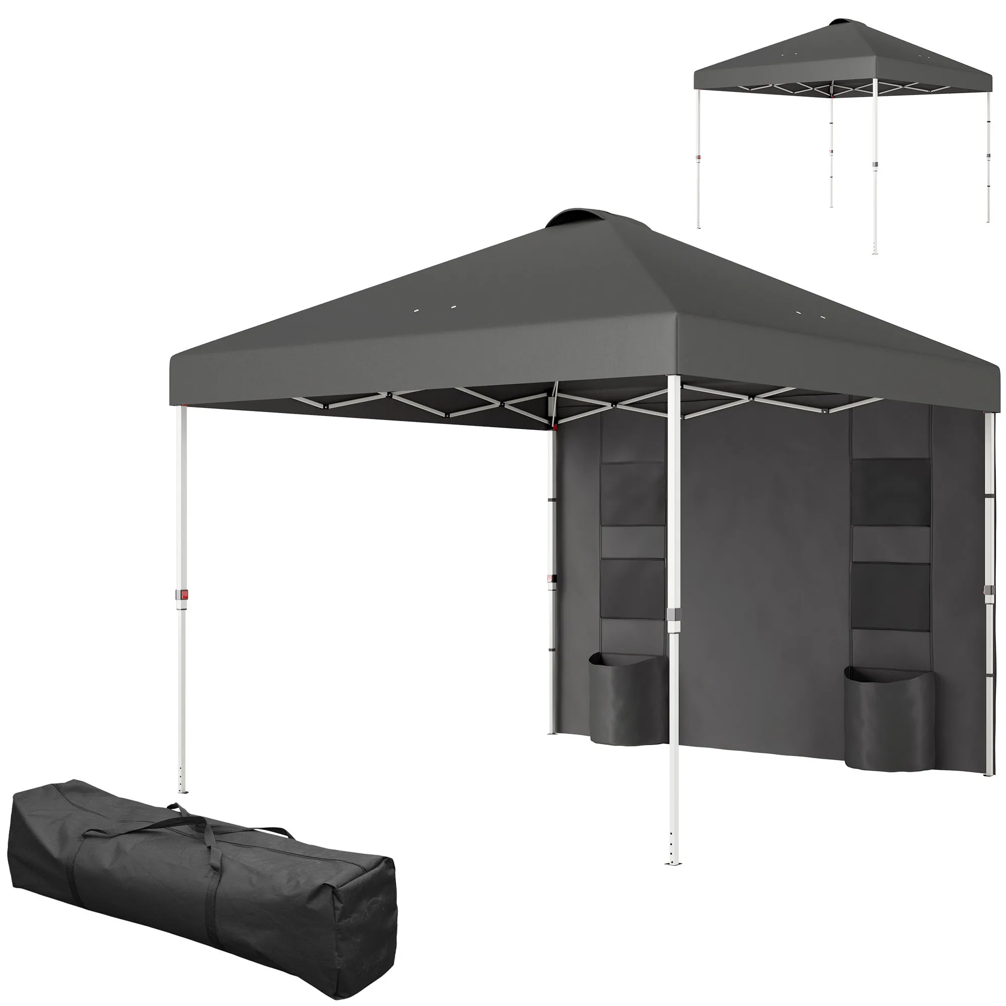 10' x 10' Pop-Up Canopy Tent with Adjustable Height, Sidewalls & Storage Pockets, Dark Gray