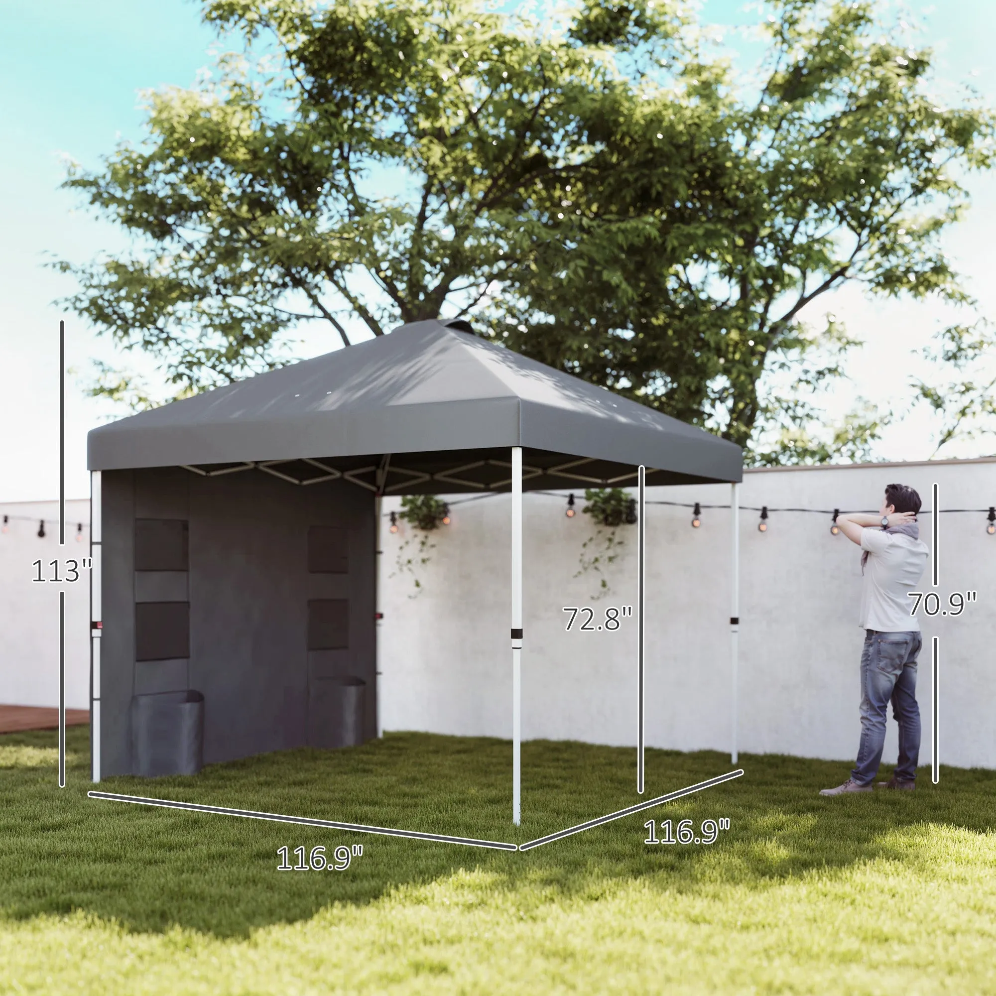 10' x 10' Pop-Up Canopy Tent with Adjustable Height, Sidewalls & Storage Pockets, Dark Gray