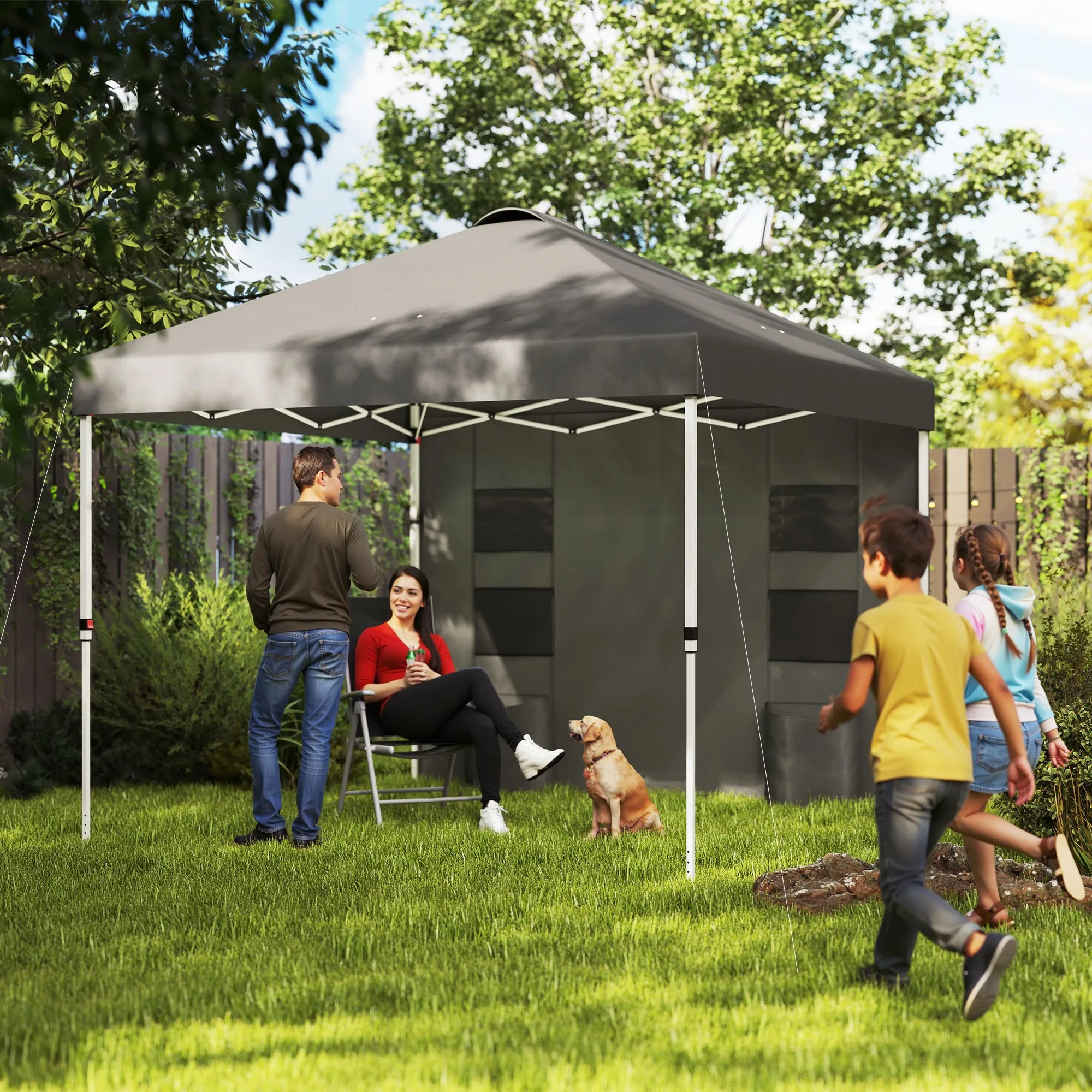 10' x 10' Pop-Up Canopy Tent with Adjustable Height, Sidewalls & Storage Pockets, Dark Gray