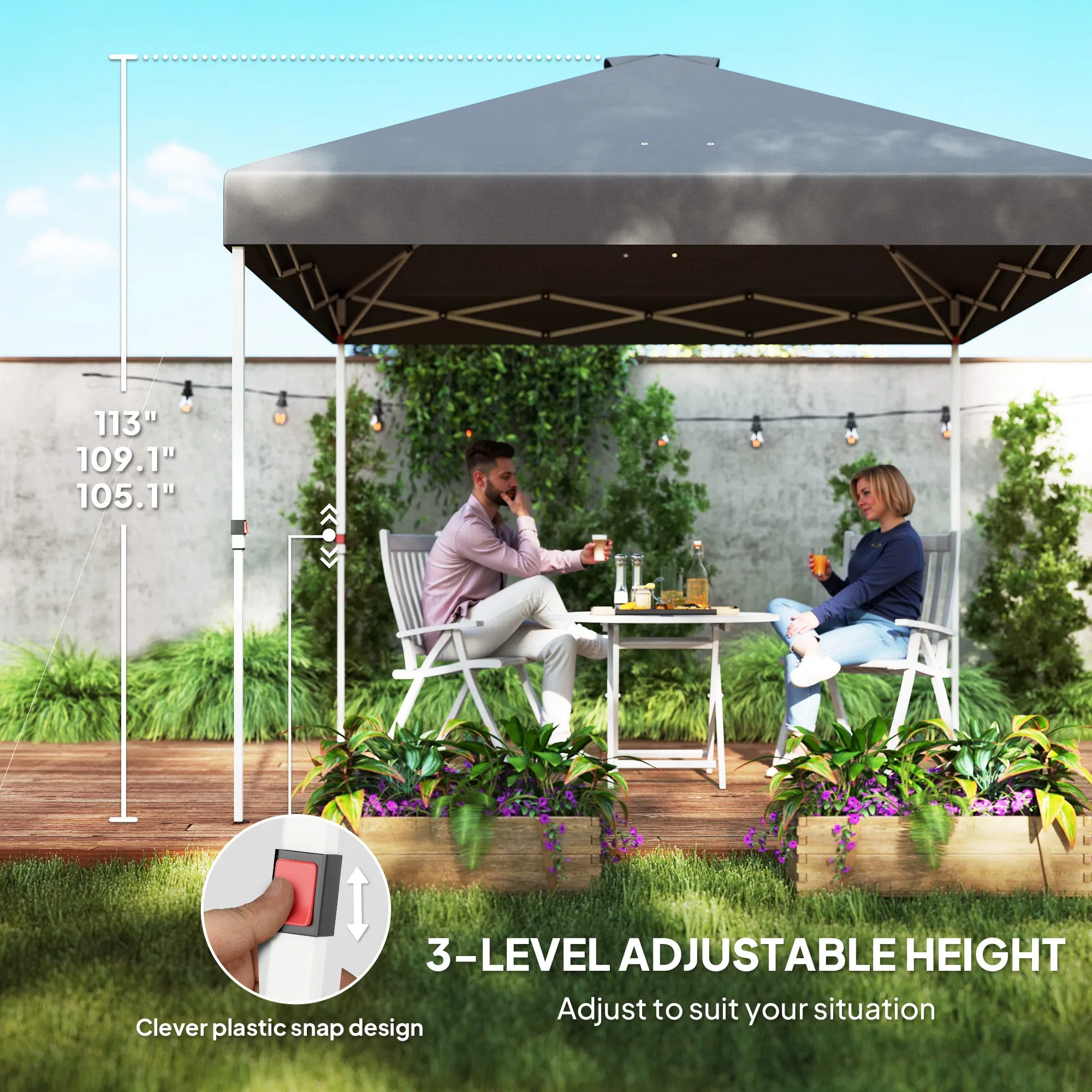 10' x 10' Pop-Up Canopy Tent with Adjustable Height, Sidewalls & Storage Pockets, Dark Gray