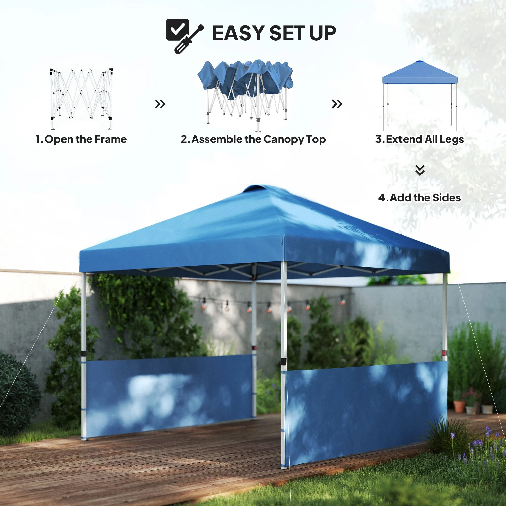 10' x 10' Pop-Up Canopy Tent with UV50 , 2 Half Sidewalls & Wheeled Bag, Sea Blue