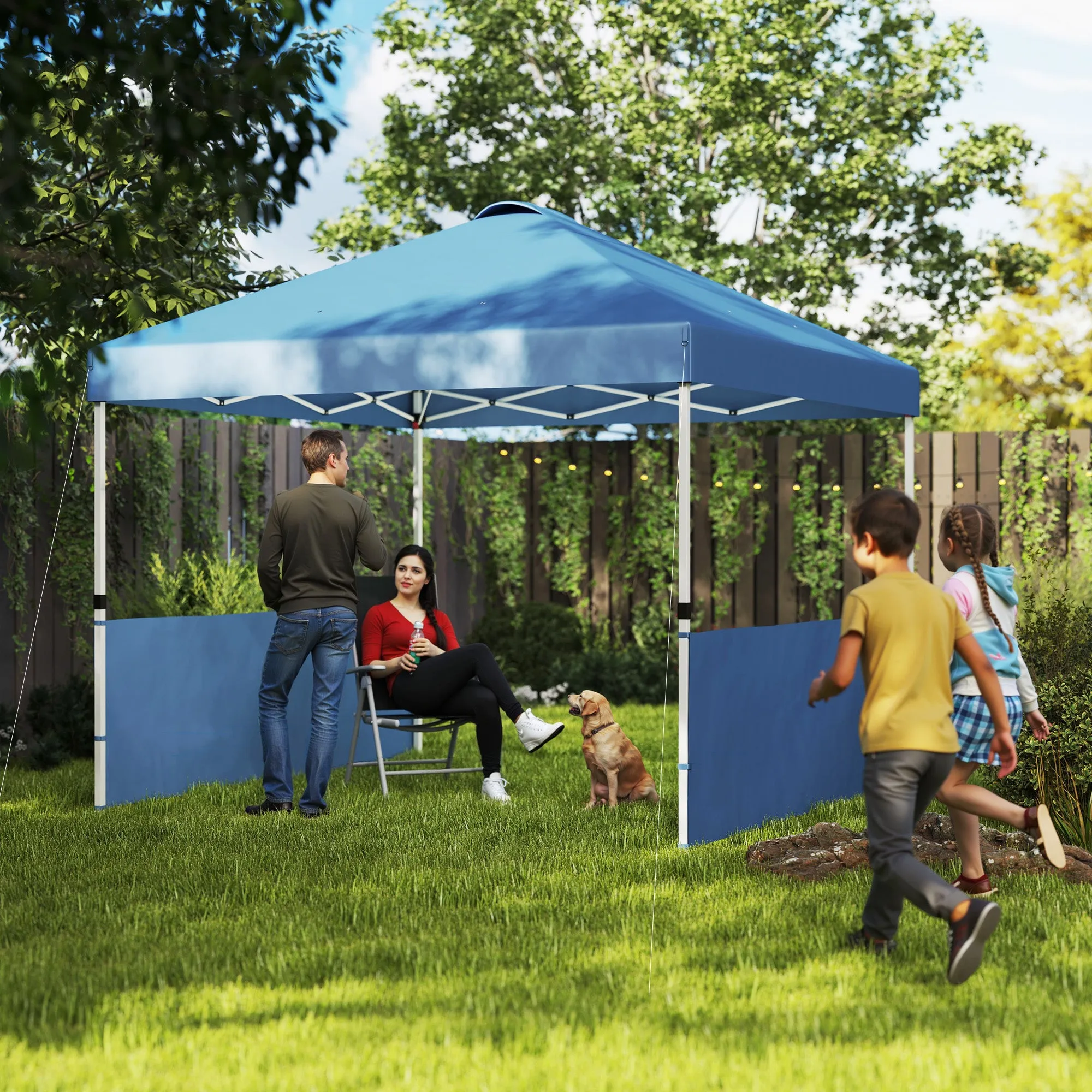 10' x 10' Pop-Up Canopy Tent with UV50 , 2 Half Sidewalls & Wheeled Bag, Sea Blue