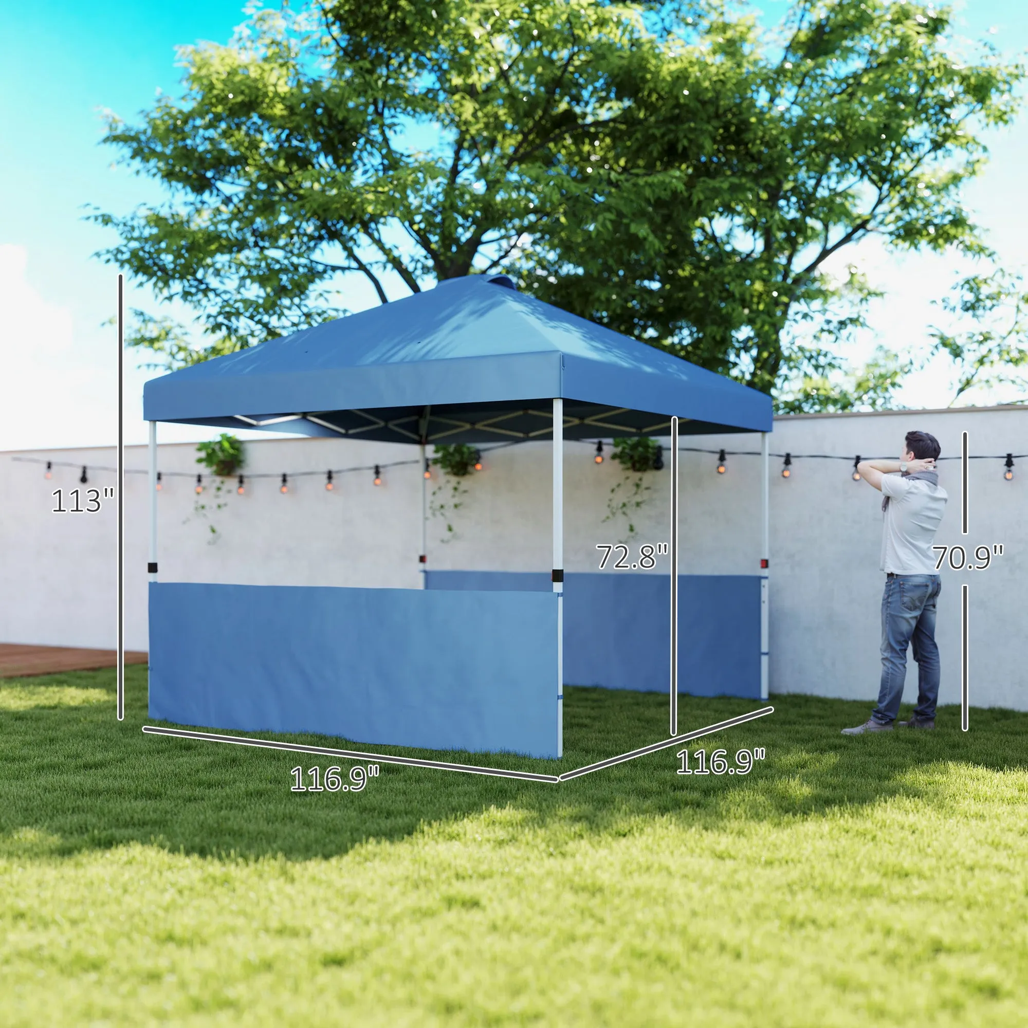 10' x 10' Pop-Up Canopy Tent with UV50 , 2 Half Sidewalls & Wheeled Bag, Sea Blue