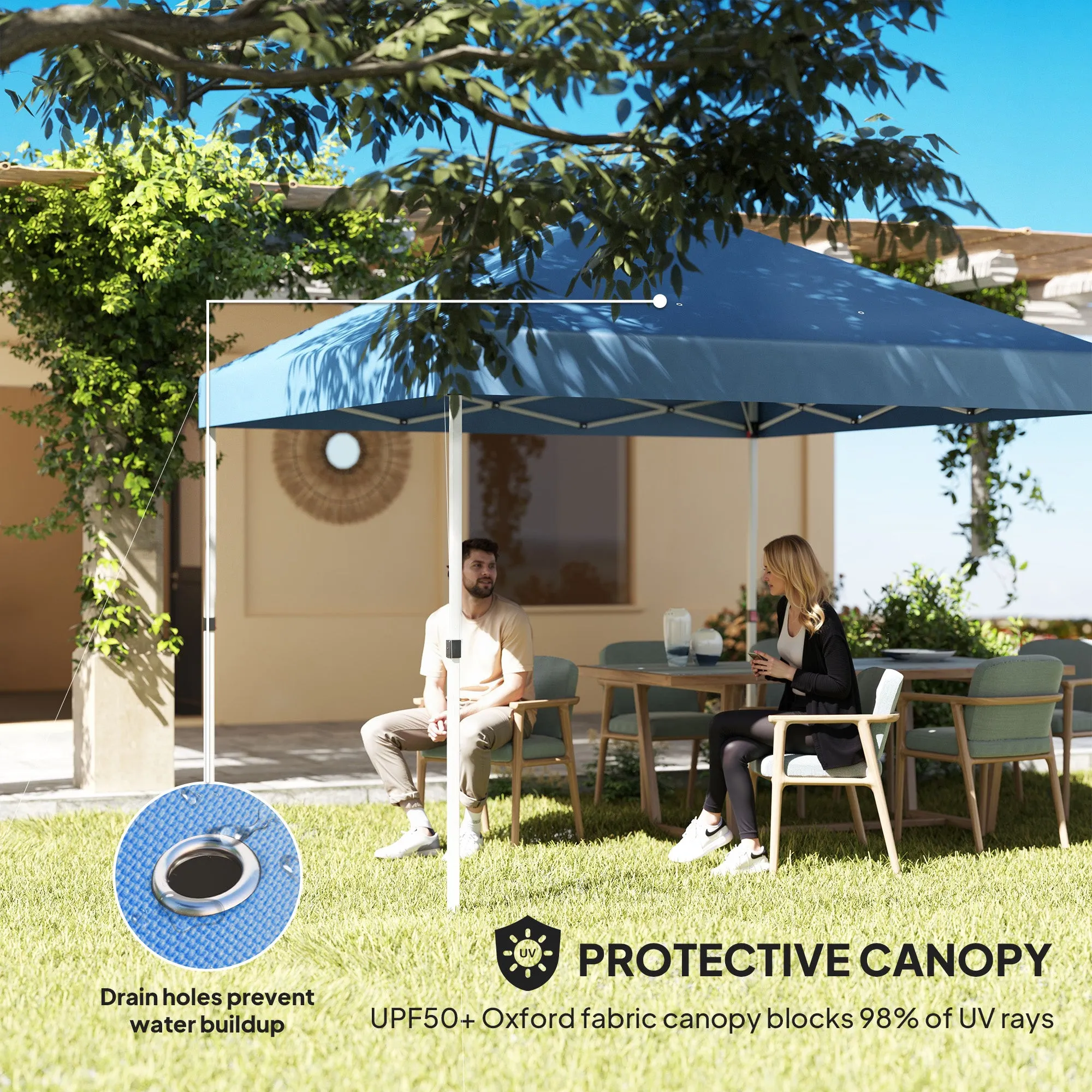 10' x 10' Pop-Up Canopy Tent with UV50 , 2 Half Sidewalls & Wheeled Bag, Sea Blue