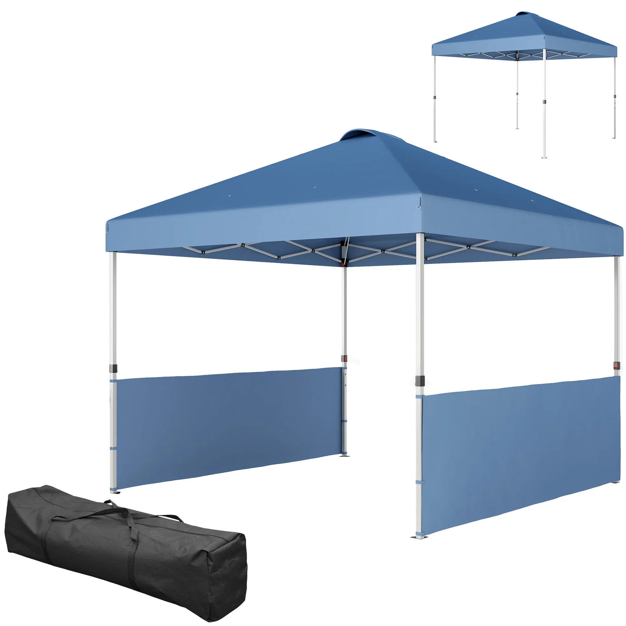 10' x 10' Pop-Up Canopy Tent with UV50 , 2 Half Sidewalls & Wheeled Bag, Sea Blue