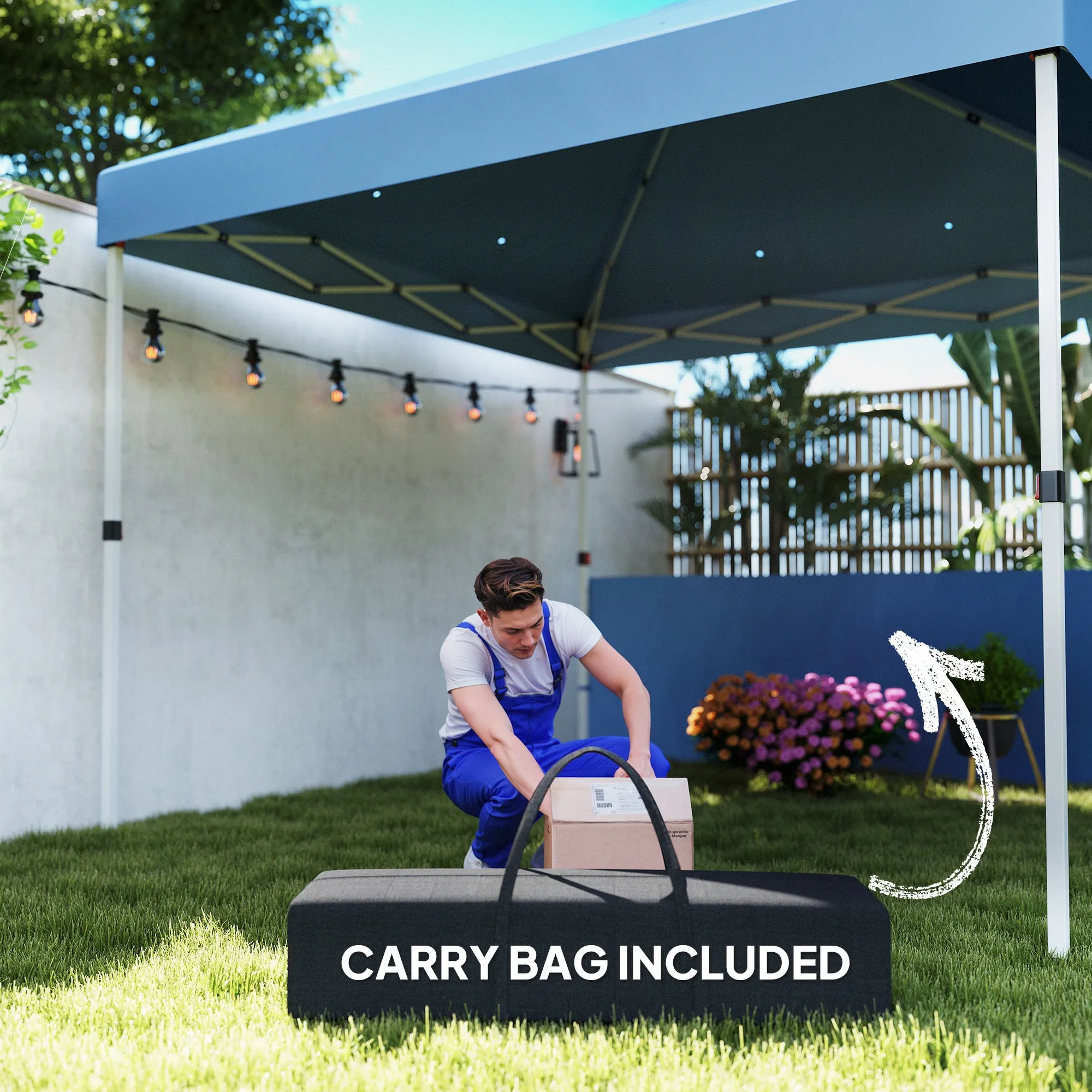 10' x 10' Pop-Up Canopy Tent with UV50 , 2 Half Sidewalls & Wheeled Bag, Sea Blue