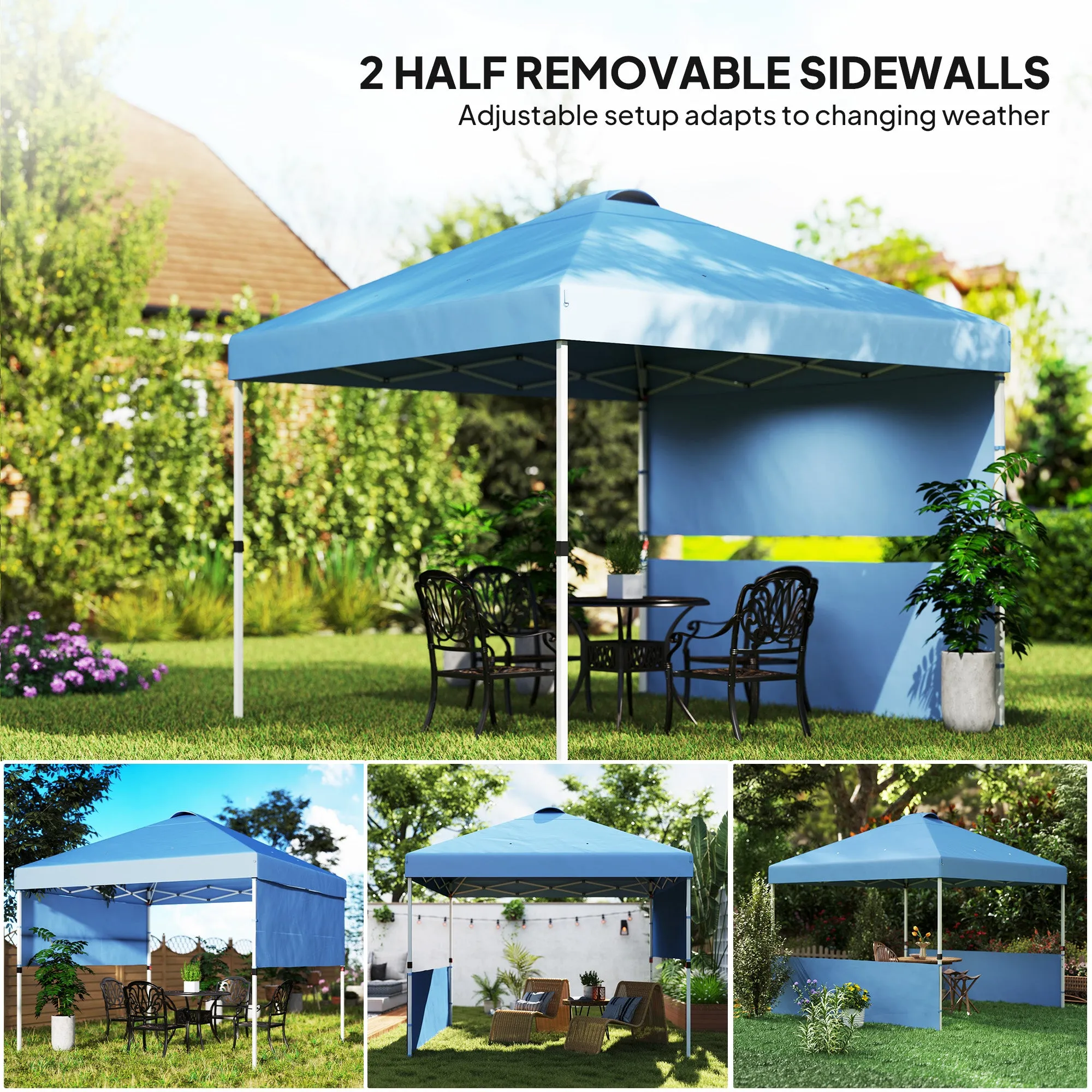 10' x 10' Pop-Up Canopy Tent with UV50 , 2 Half Sidewalls & Wheeled Bag, Sea Blue