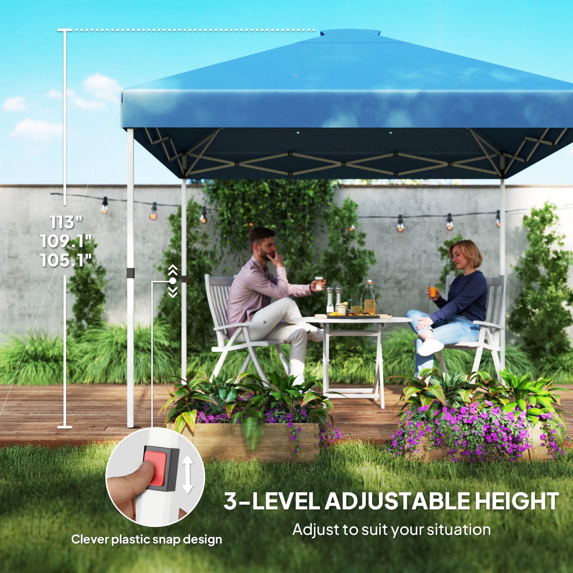 10' x 10' Pop-Up Canopy Tent with UV50 , 2 Half Sidewalls & Wheeled Bag, Sea Blue