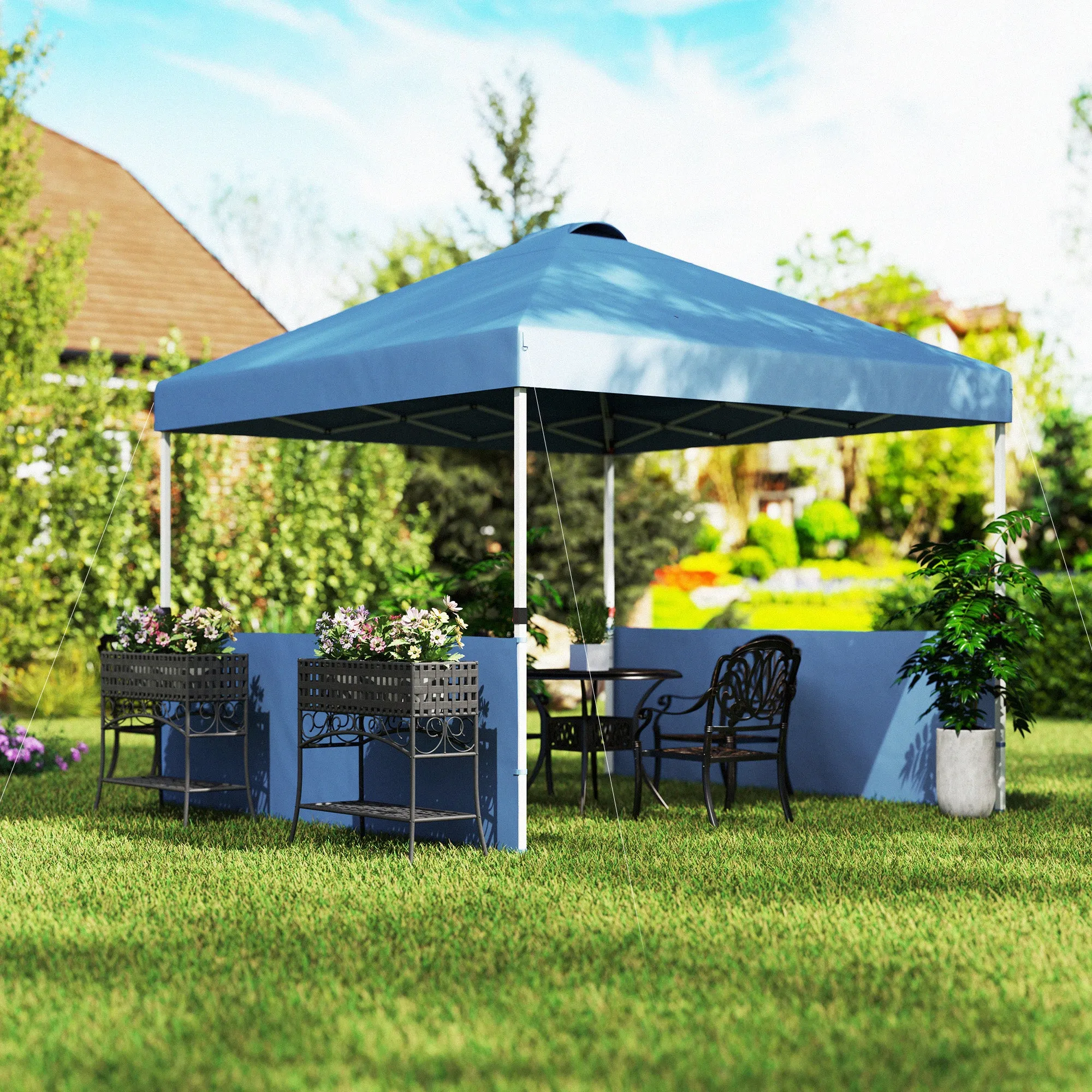 10' x 10' Pop-Up Canopy Tent with UV50 , 2 Half Sidewalls & Wheeled Bag, Sea Blue