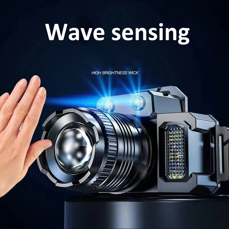 100000LM Power Bank 3 Light Source Sensor Zoom LED Headlight Super Bright Super Long-Range Rechargeable Phone Power Bank