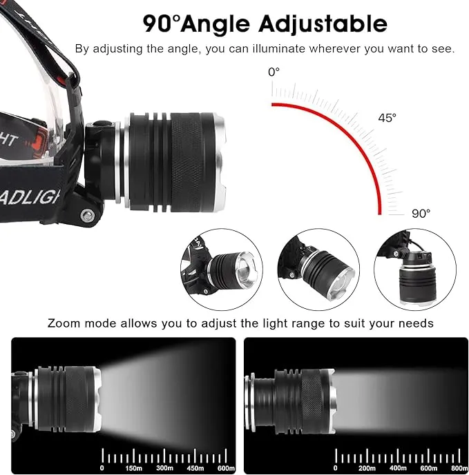 120,000LM Super Bright LED Rechargeable Headlamp, Zoomable Head lamp