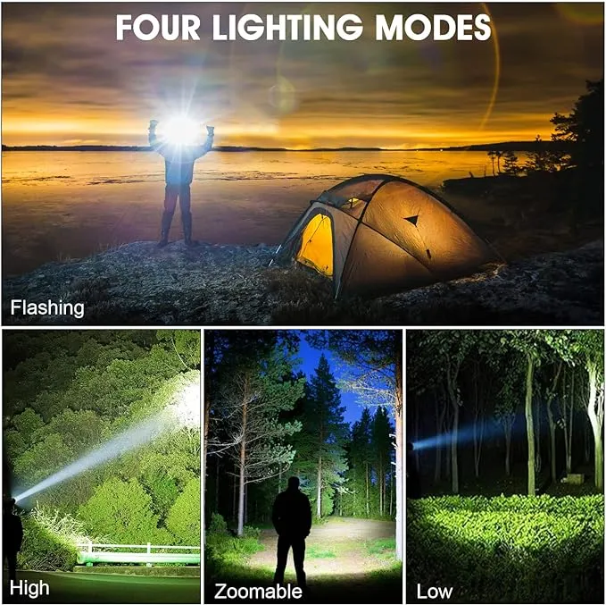 120,000LM Super Bright LED Rechargeable Headlamp, Zoomable Head lamp