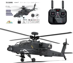 1/32 Scale RC Helicopter, F11-S AH64 2.4G 6CH RC Dual-axis Co-Drive Flybarless Aircrafts, 6G/3D Stunt Remote Control Helicopter Model (RTF GPS Smart Version)   2Battery  Camera