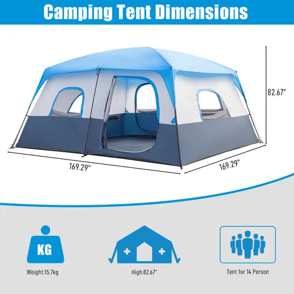 14 Person 160.3" x 160.3" x 83.6" Camping Tent Dark Blue And White