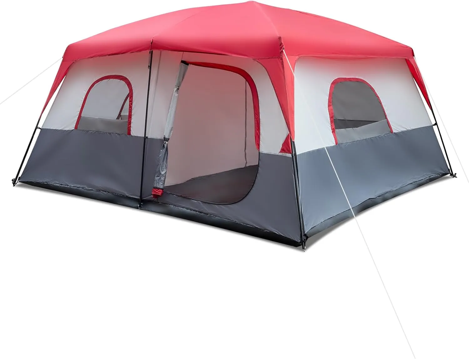 14-Person Camping Tent, 169.2" x 169.2" x 82.6"H, Red & White, Instant Cabin Shelter with Rainfly & Carry Bag for Backpacking Hiking Car Traveling