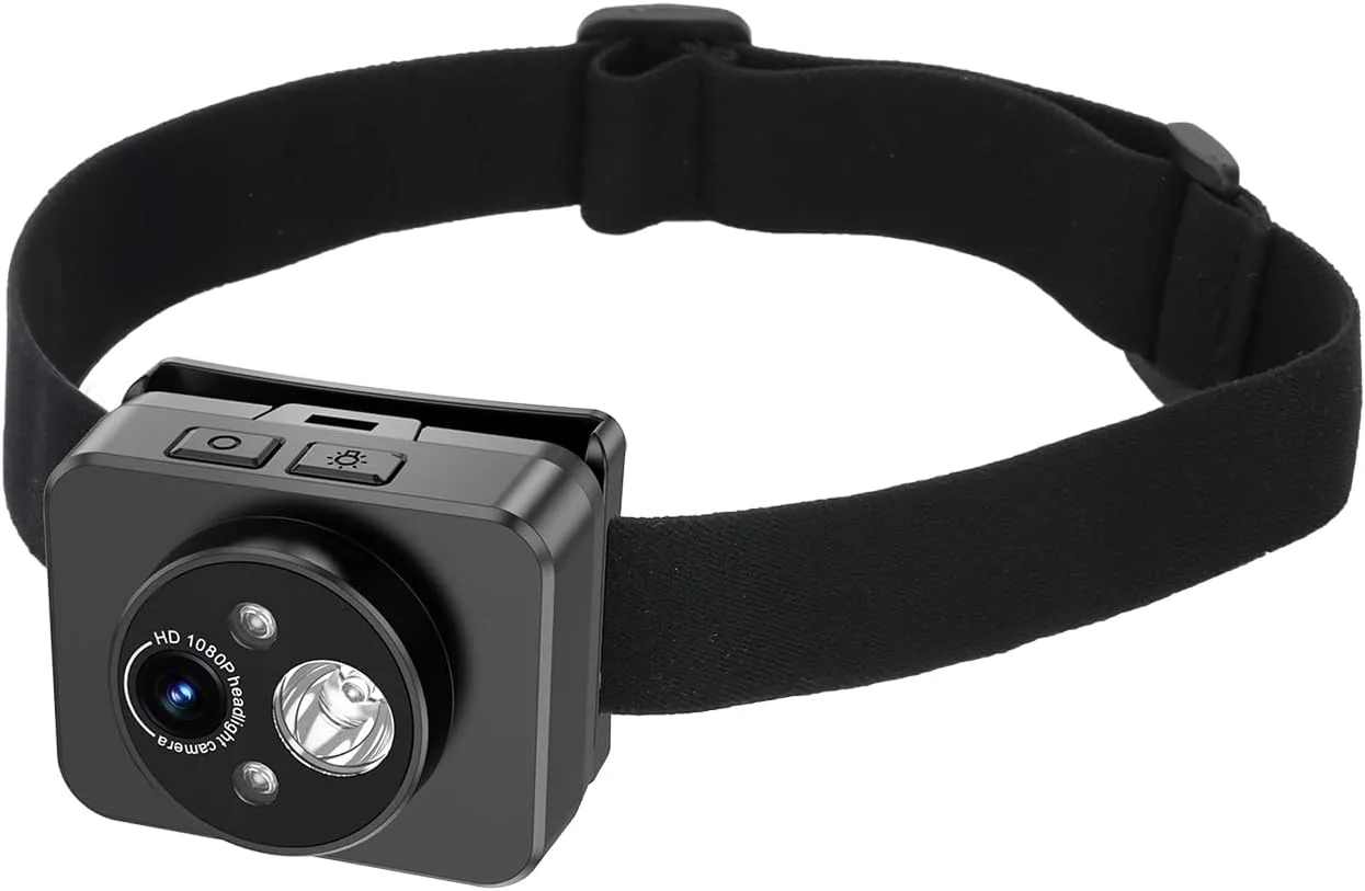 2-in-1 LED Headlamp with 1080P HD Action Camera, 64GB Storage, Waterproof & Dustproof Design, Wearable Video Recording Device for Electricians, Plumbers, Night Cycling, Fishing, and Outdoor Activities