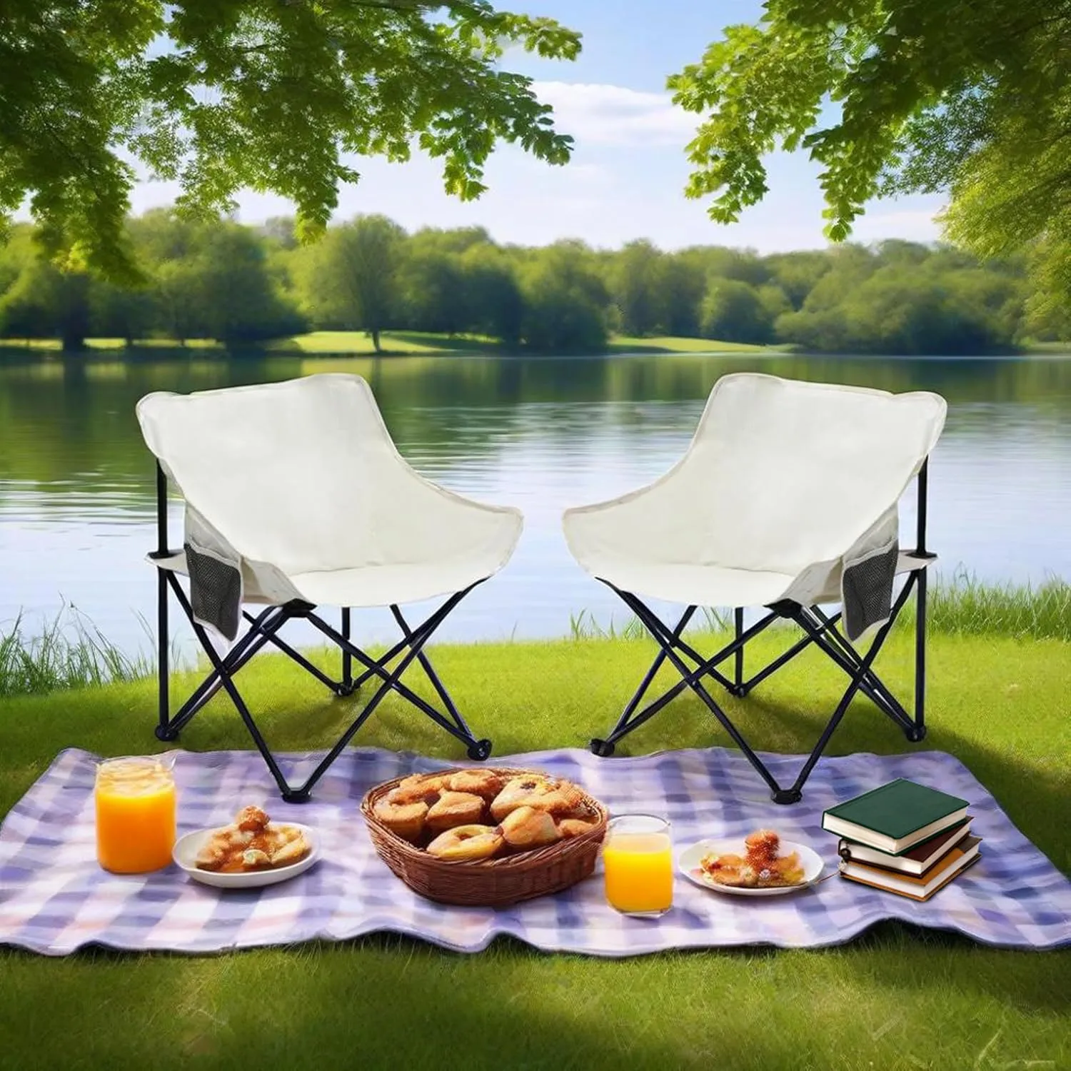 2-Pack Outdoor Folding Camping Chairs | Heavy-Duty Steel Frame, 264 lbs Capacity, Includes Carry Bag with Shoulder Strap | Perfect for Camping, Picnics, Fishing, Hiking, Beaches & BBQ (Beige)