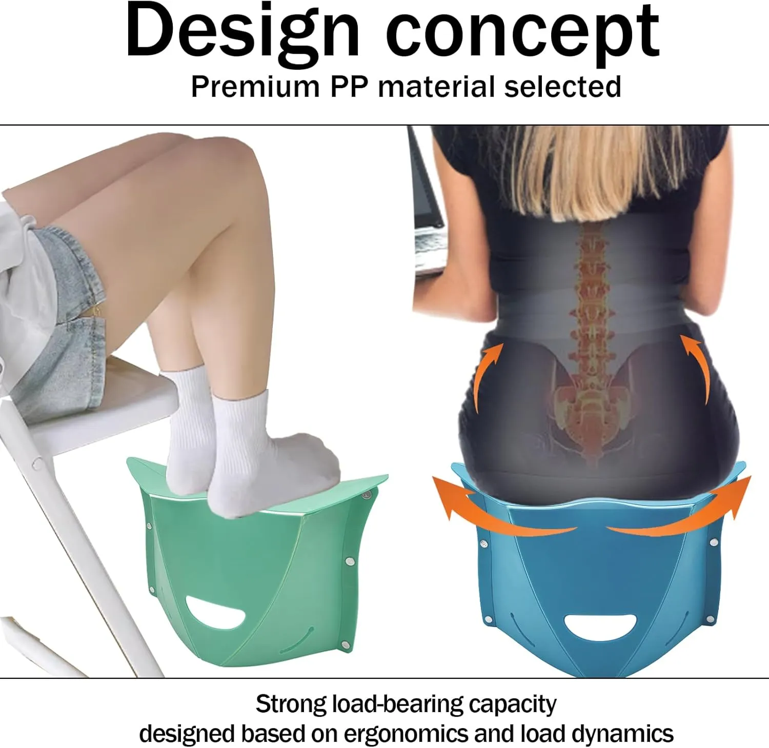 2 Pcs Foldable Airplane Foot Rest for Long Flight, Portable Camping Hiking Stool Travel Under Desk Foot Leg Rest for Airplane, Subway, Outdoor (Green Navy)