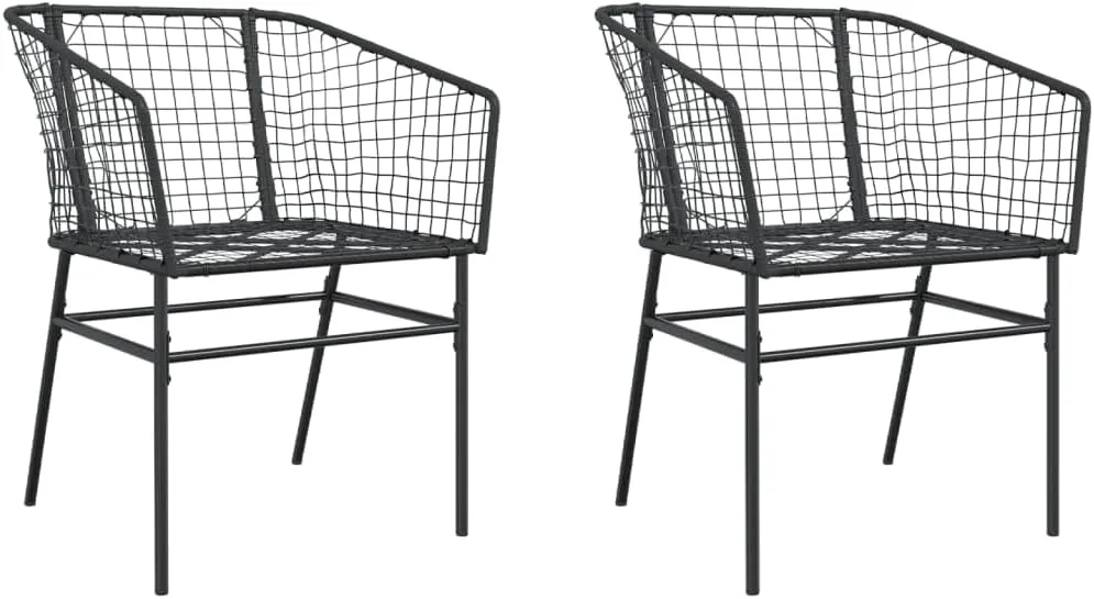 2-Piece Black Poly Rattan Patio Chairs Set with Steel Frame, Outdoor Furniture for Poolside Lounging Backyard Deck Beach Camping (24.4"x24.8"x32.7")