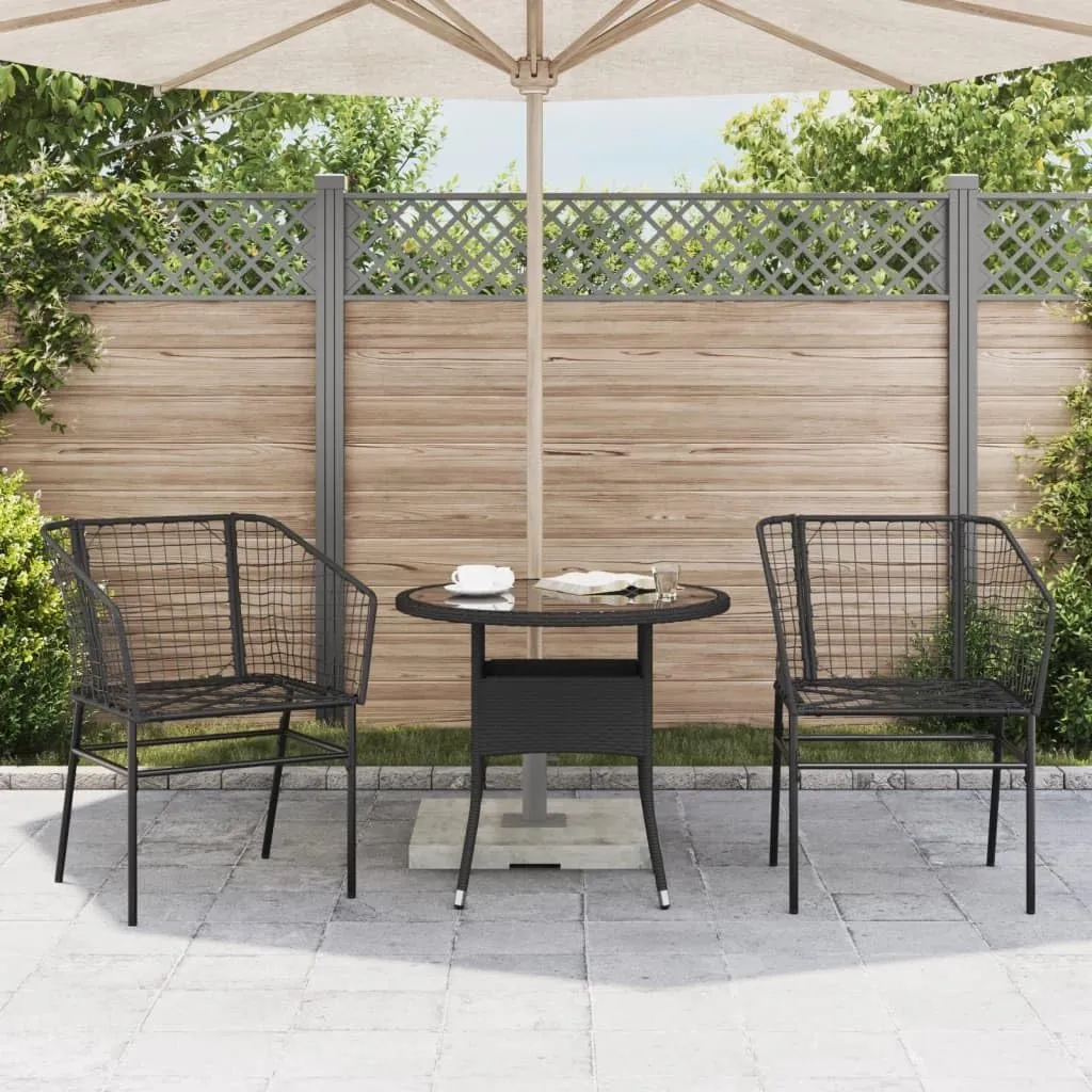 2-Piece Black Poly Rattan Patio Chairs Set with Steel Frame, Outdoor Furniture for Poolside Lounging Backyard Deck Beach Camping (24.4"x24.8"x32.7")