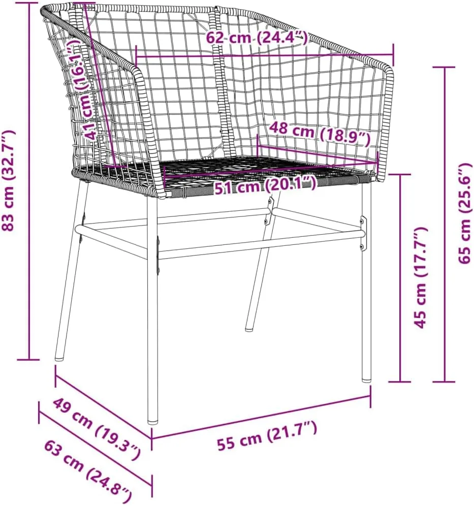 2-Piece Black Poly Rattan Patio Chairs Set with Steel Frame, Outdoor Furniture for Poolside Lounging Backyard Deck Beach Camping (24.4"x24.8"x32.7")