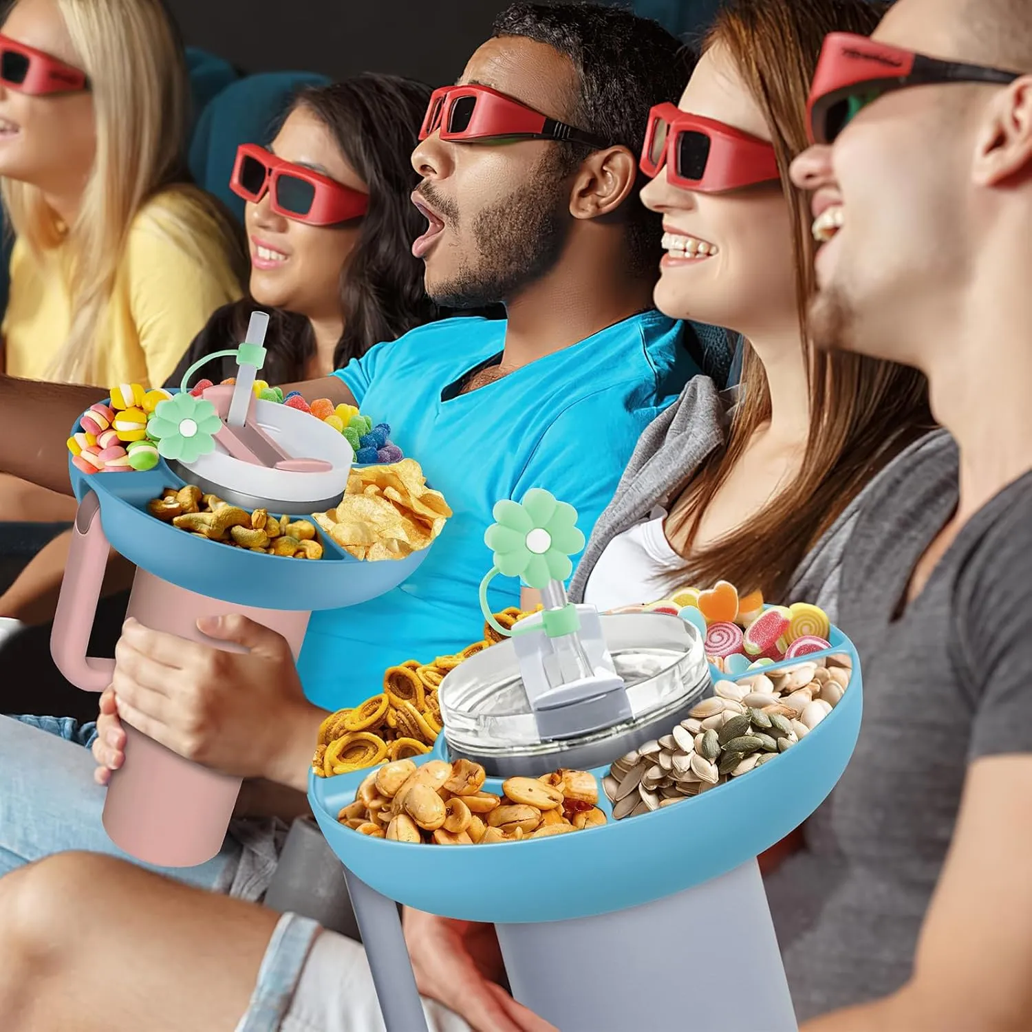 2025 Latest model Stanley Cup 30 oz Snack Bowl with Handle, Compatible with Stanley Cup40 oz with Handle, Stanley Accessories, Silicone(Blue Snack Bowl)