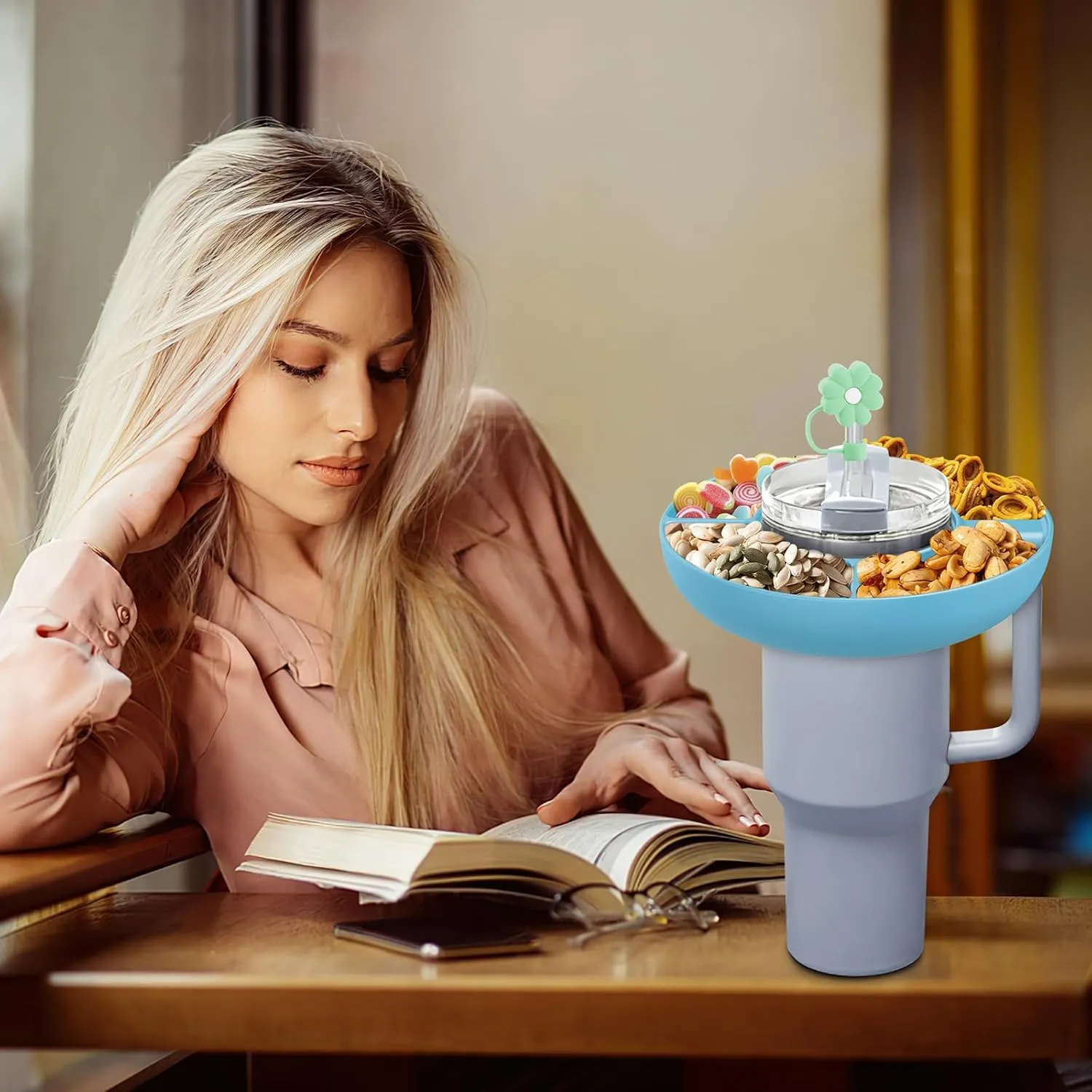 2025 Latest model Stanley Cup 30 oz Snack Bowl with Handle, Compatible with Stanley Cup40 oz with Handle, Stanley Accessories, Silicone(Blue Snack Bowl)