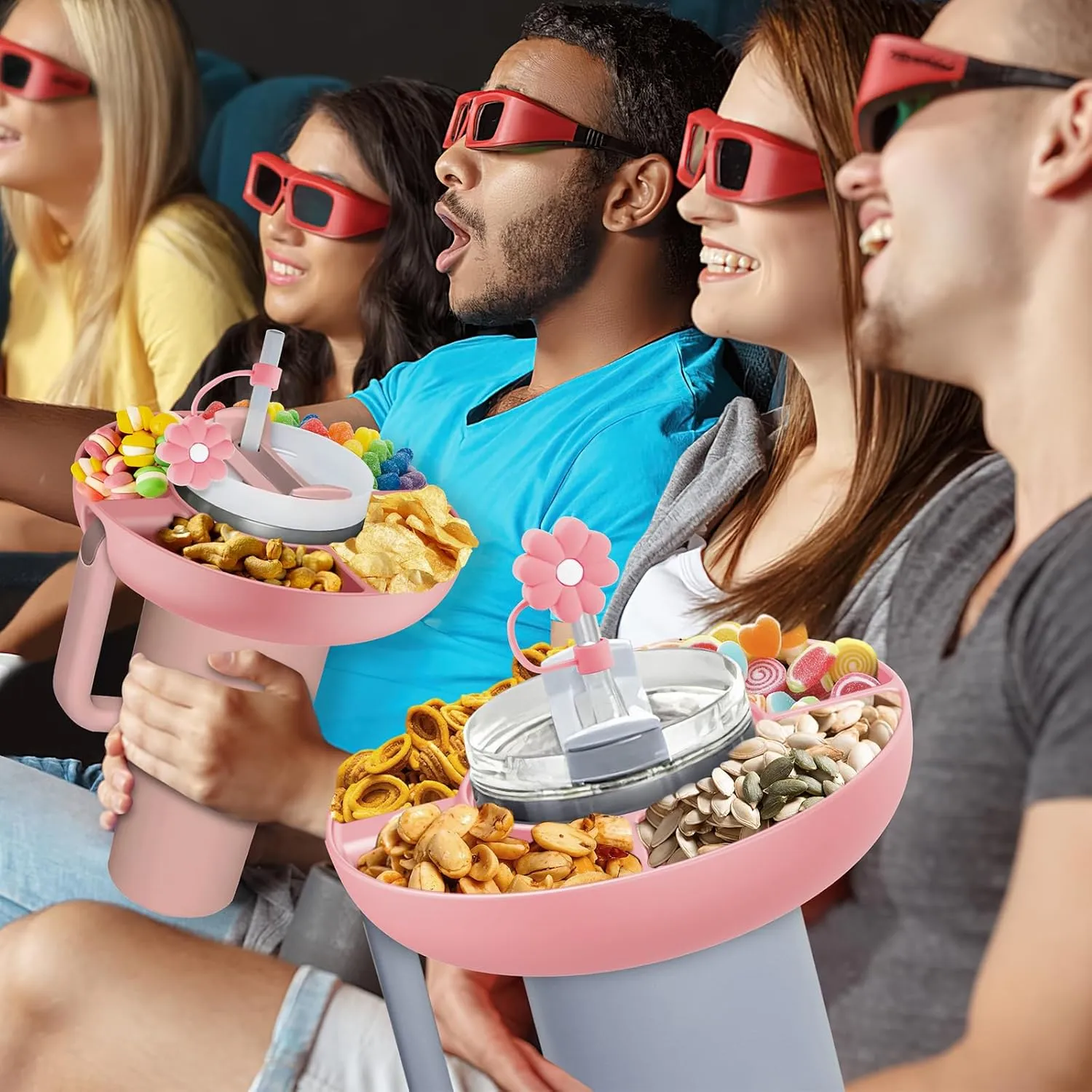 2025 Latest model Stanley Cup 30 oz Snack Bowl with Handle, Compatible with Stanley Cup40 oz with Handle, Stanley Accessories, Silicone(Pink Snack Bowl)