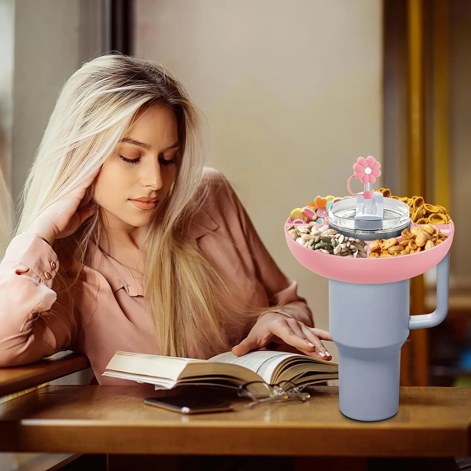 2025 Latest model Stanley Cup 30 oz Snack Bowl with Handle, Compatible with Stanley Cup40 oz with Handle, Stanley Accessories, Silicone(Pink Snack Bowl)