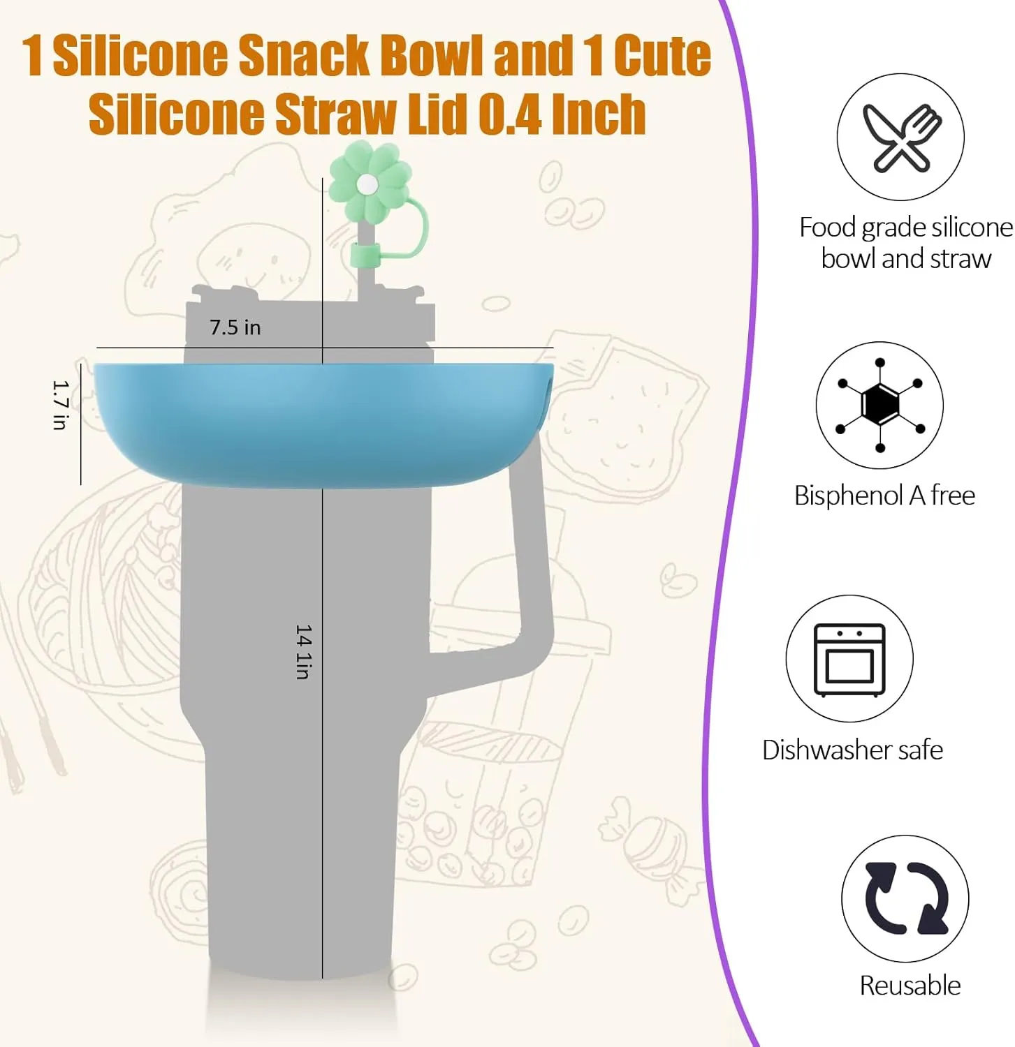 2025 Latest model Stanley Cup 30 oz Snack Bowl with Handle, Compatible with Stanley Cup40 oz with Handle, Stanley Accessories, Silicone(Pink Snack Bowl)