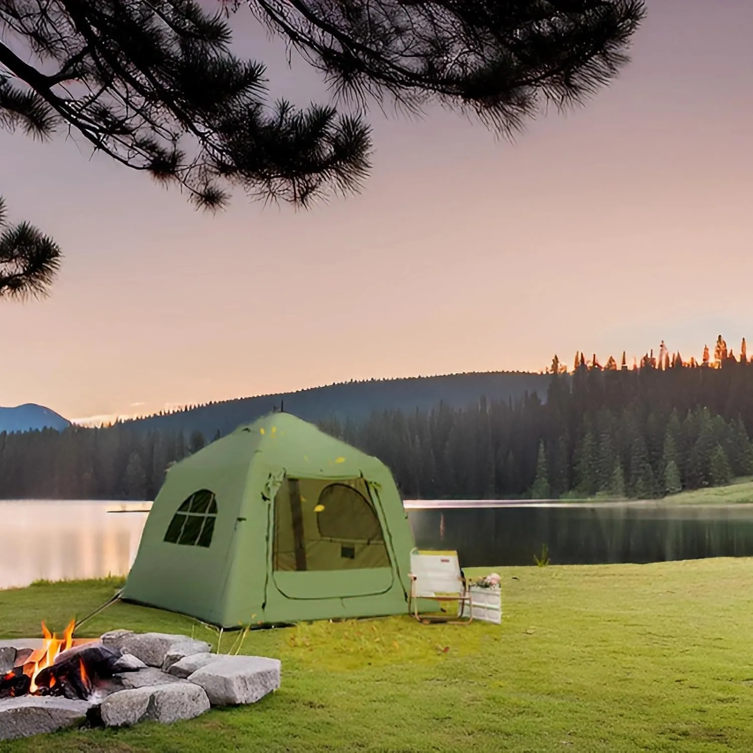 2025 Upgraded 100% Waterproof Inflatable Camping Tent, Large Blow-Up Air Tent, No Assembly Needed Luxury Glamping House, Oxford Fabric
