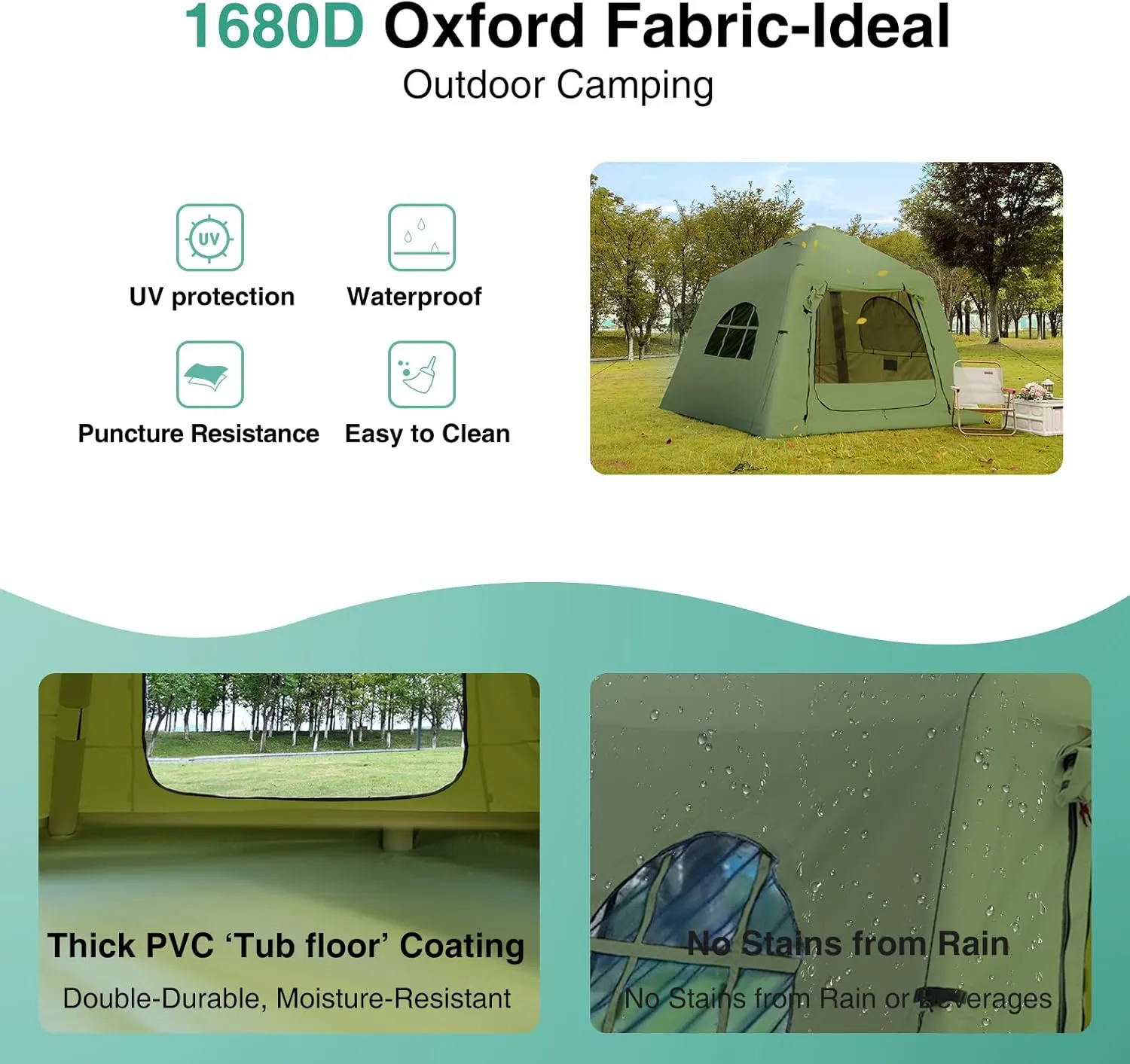 2025 Upgraded 100% Waterproof Inflatable Camping Tent, Large Blow-Up Air Tent, No Assembly Needed Luxury Glamping House, Oxford Fabric
