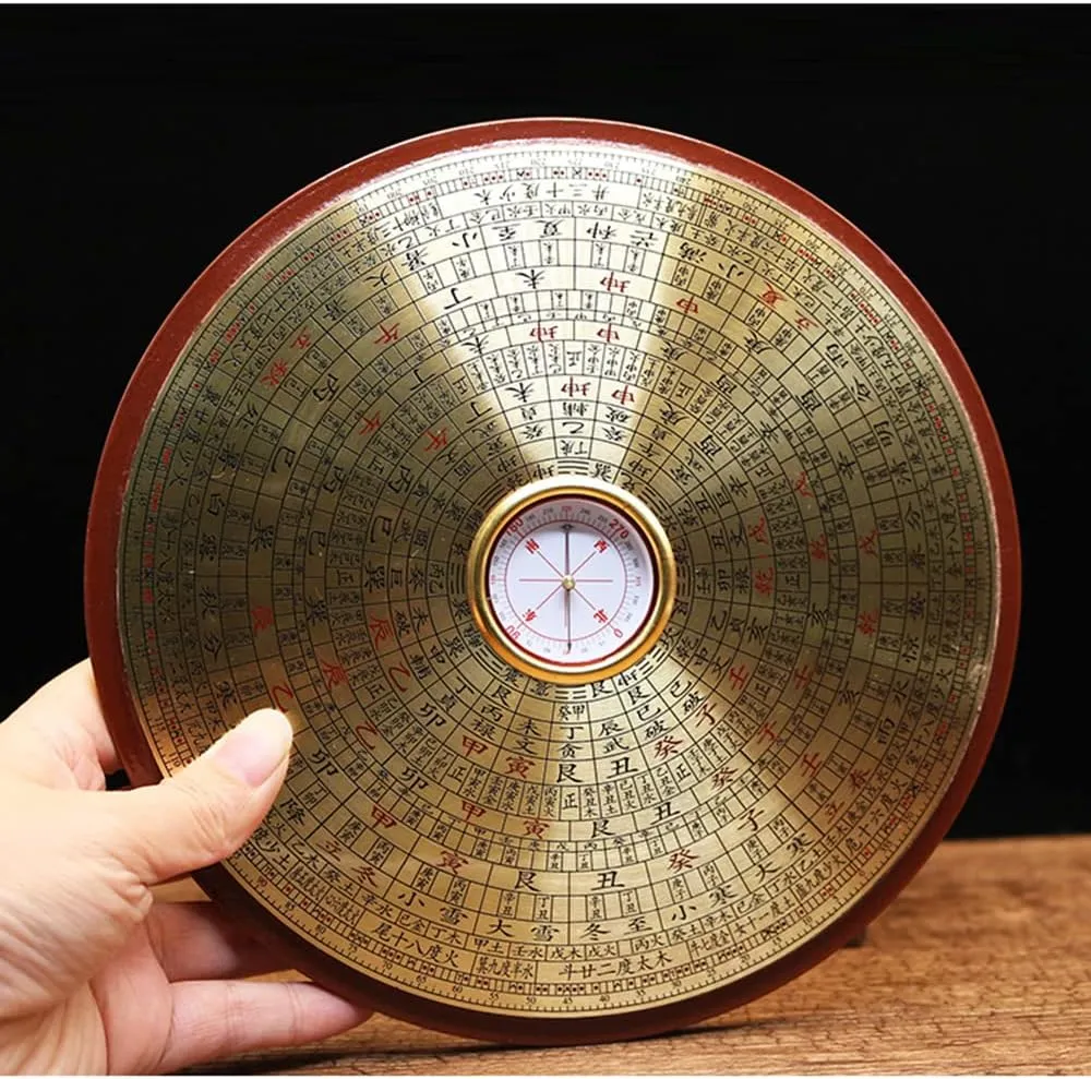 21cm Carved Wood High Precision Big Tianchi Round with Cover Pure Copper Compass Feng Shui Compass