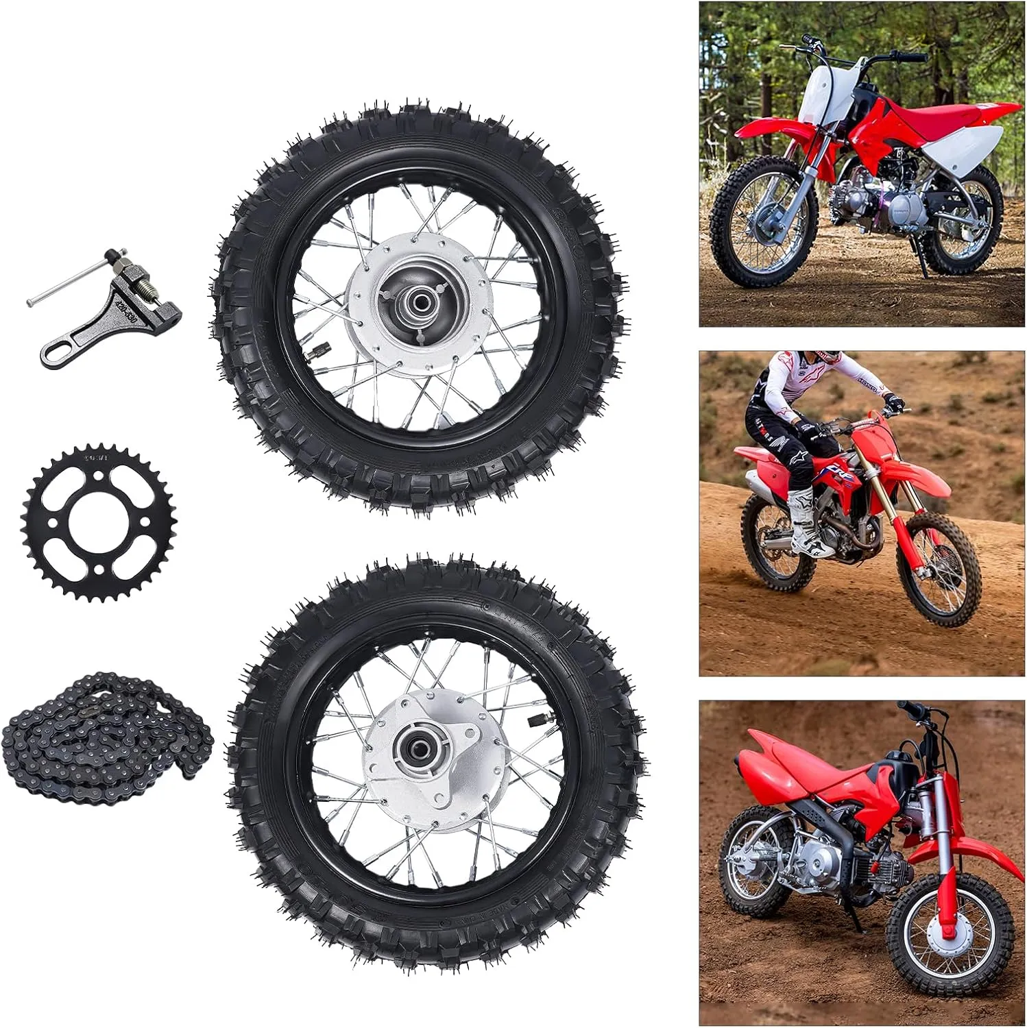 2.50-10 Front & Rear Wheels Rims Tires Assembly 2.5-10 Drum Brake Pit Bike Fits HondaCRF50 XR50 BBR KLX Dirt Bikes