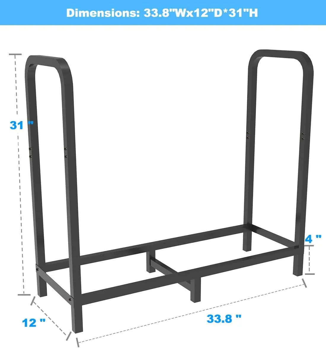 2.8ft Firewood Rack Holder, Adjustable Heavy Duty Fire Log Stacker Stand for Fireplace, Outdoor Indoor Metal Wood Pile Storage Organizer, Patio Logs Stand tool, Black