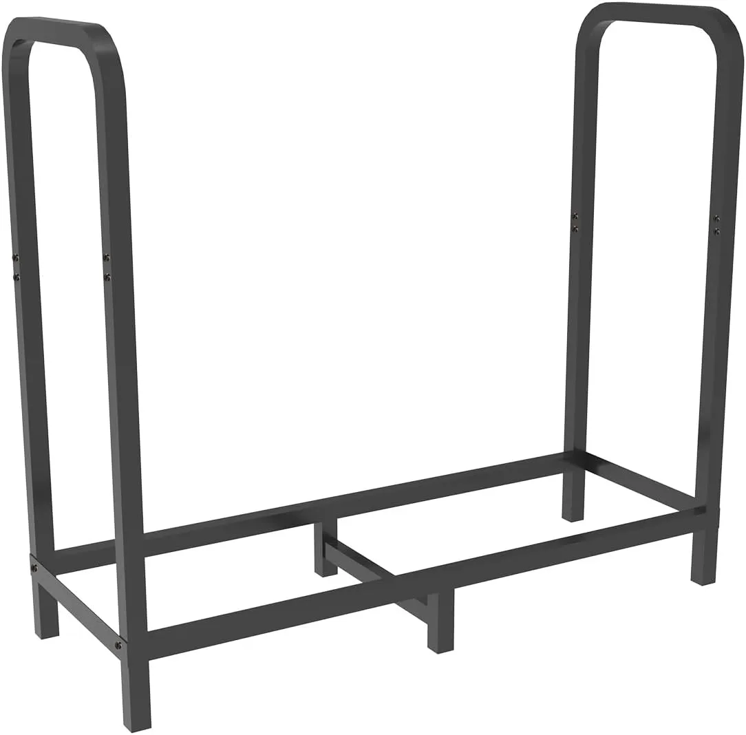 2.8ft Firewood Rack Holder, Adjustable Heavy Duty Fire Log Stacker Stand for Fireplace, Outdoor Indoor Metal Wood Pile Storage Organizer, Patio Logs Stand tool, Black