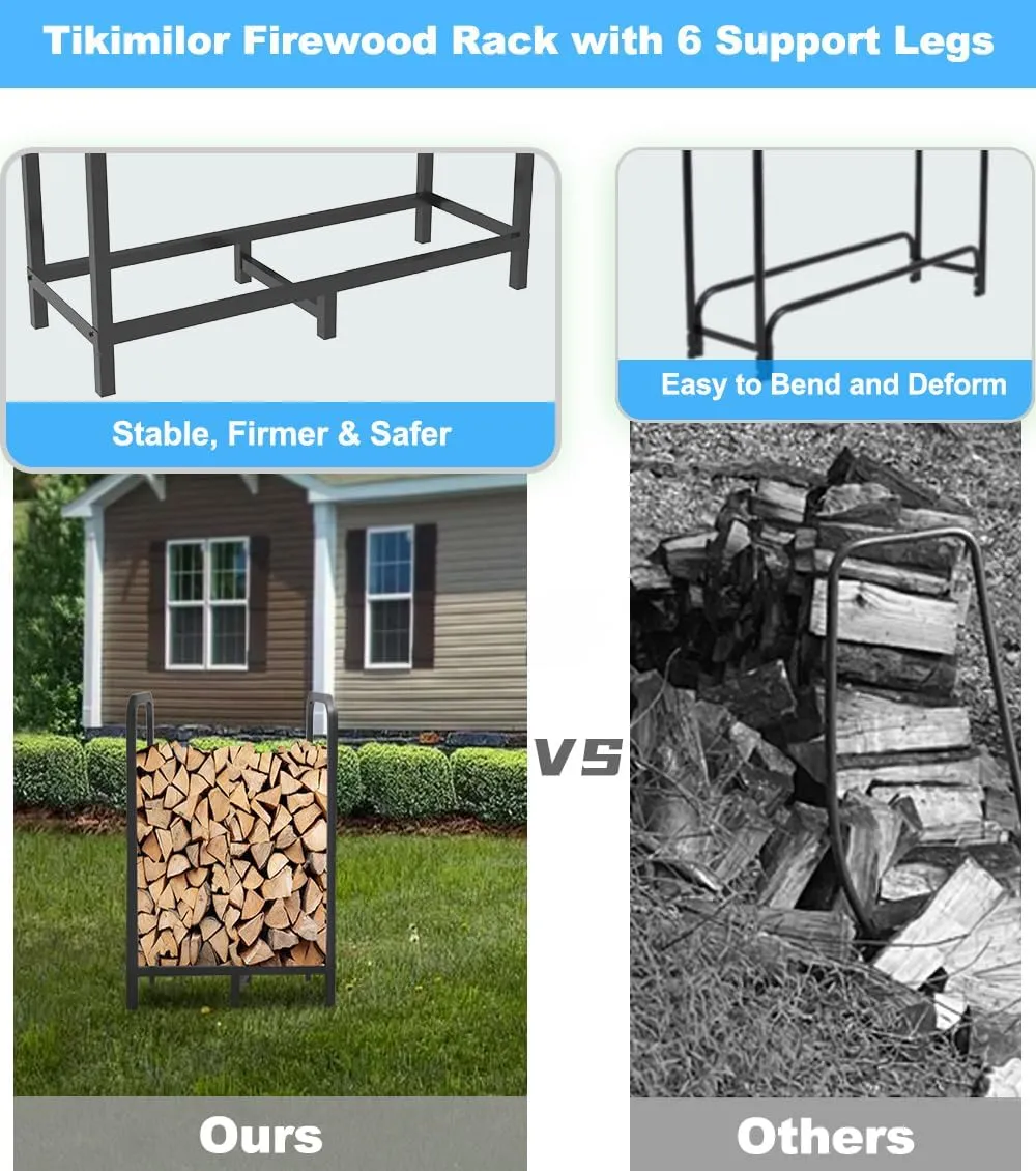 2.8ft Firewood Rack Holder, Adjustable Heavy Duty Fire Log Stacker Stand for Fireplace, Outdoor Indoor Metal Wood Pile Storage Organizer, Patio Logs Stand tool, Black