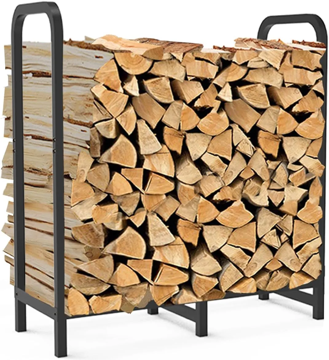 2.8ft Firewood Rack Holder, Adjustable Heavy Duty Fire Log Stacker Stand for Fireplace, Outdoor Indoor Metal Wood Pile Storage Organizer, Patio Logs Stand tool, Black