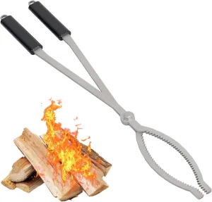 28" Fire Tongs Log Grabber for Fire Pit, Stainless Steel Fireplace Tools Firewood Tongs Outdoor Indoor Camfire Fire Pit Bonfire Tools Heavy Duty Moves Firewood Safely