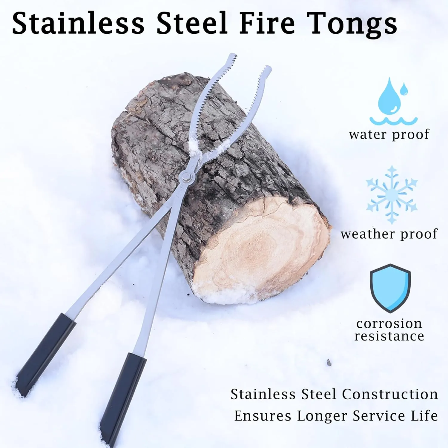 28" Fire Tongs Log Grabber for Fire Pit, Stainless Steel Fireplace Tools Firewood Tongs Outdoor Indoor Camfire Fire Pit Bonfire Tools Heavy Duty Moves Firewood Safely