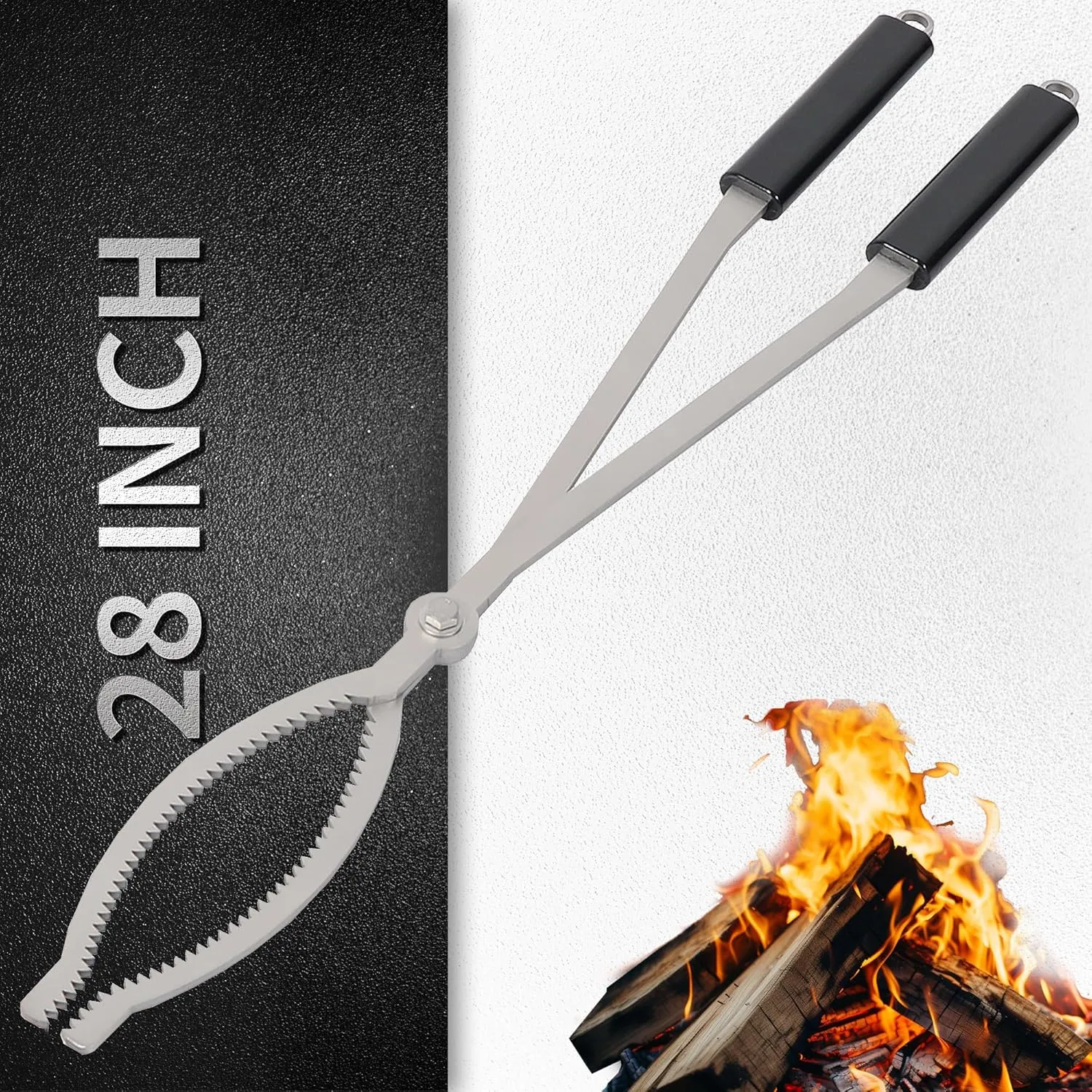 28" Fire Tongs Log Grabber for Fire Pit, Stainless Steel Fireplace Tools Firewood Tongs Outdoor Indoor Camfire Fire Pit Bonfire Tools Heavy Duty Moves Firewood Safely